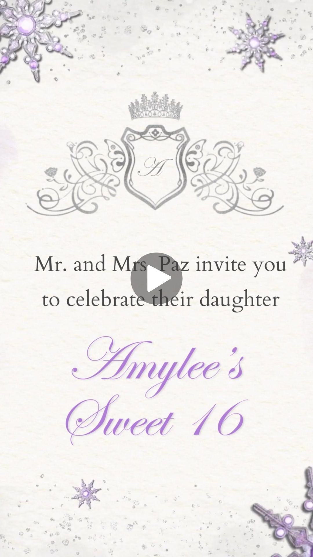 Lavender Snowflake Sweet 16 Birthday Video Invitation - Winter Wonderland Snowflake Party Invite | Canva Template | Instant Download