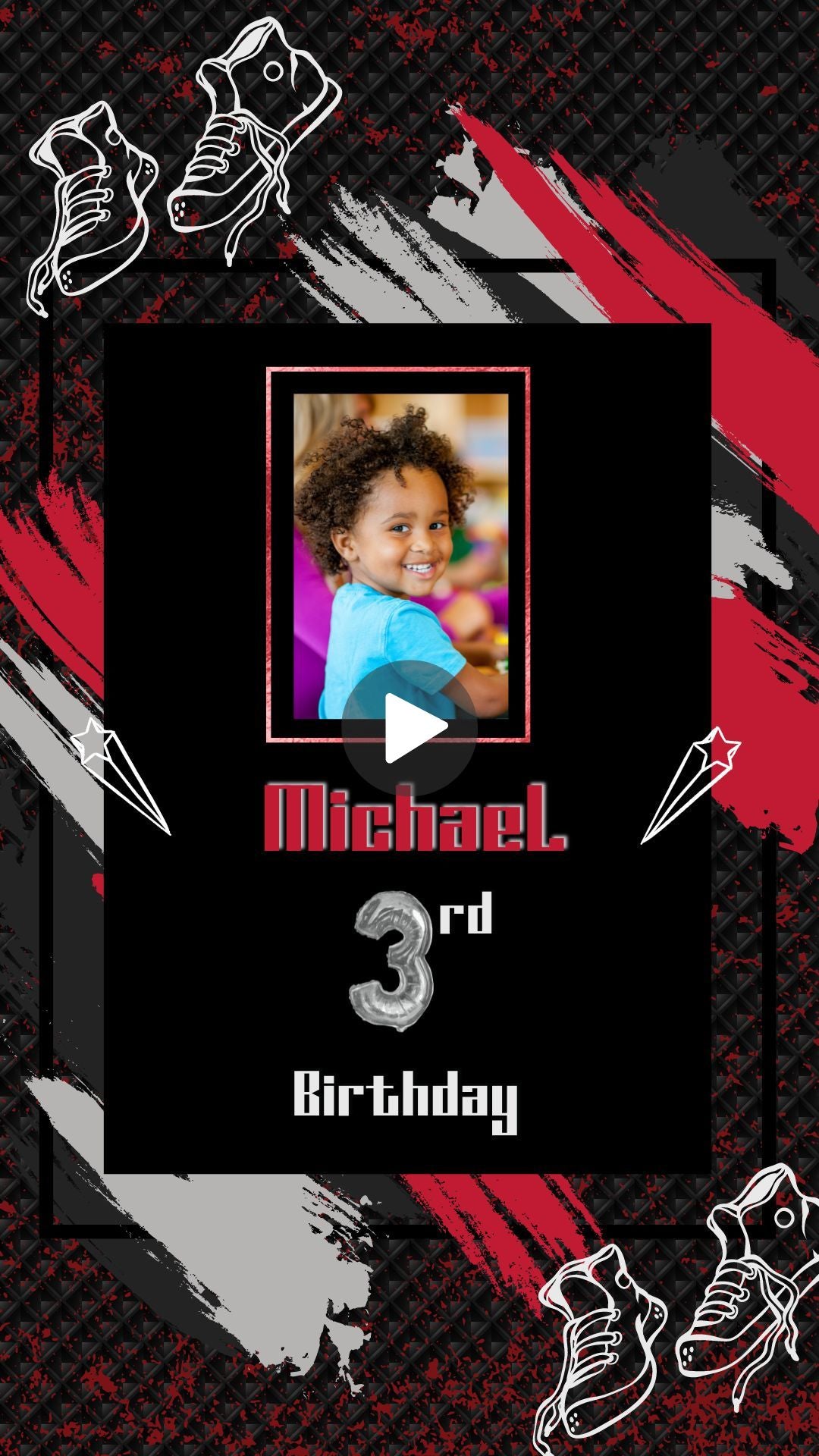 black and white birthday invitation