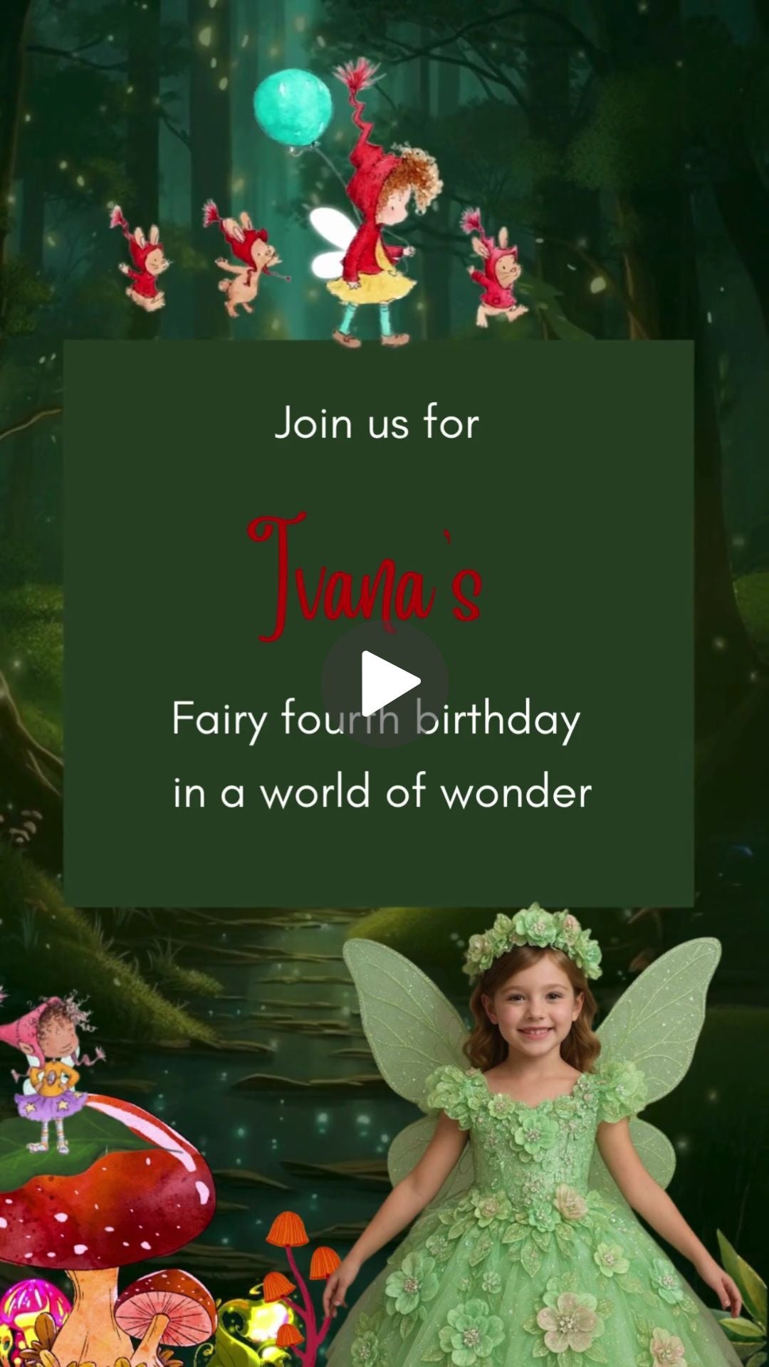 Forest Fairy Birthday Video Invitation - Forest Fairy Theme Birthday Digital Invite | Canva Template | Instant Download