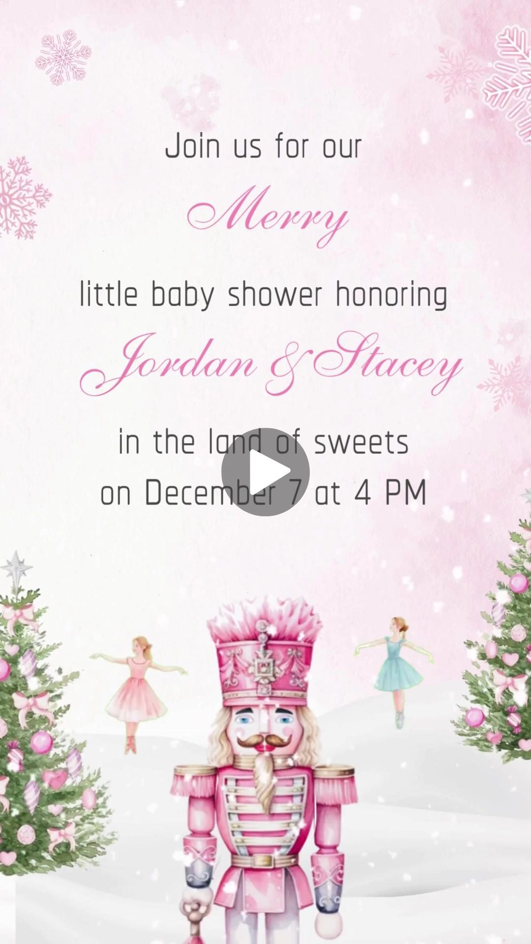 Pink Nutcracker Baby Shower Invitations - Nutcracker-Themed Digital Invite for an Enchanted Celebration
