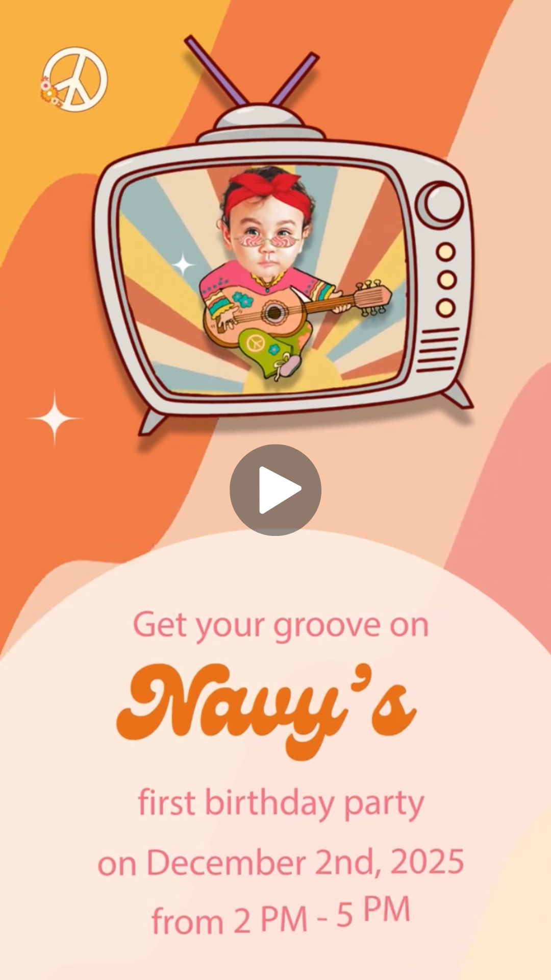 Groovy Birthday Video Invitation - Groovy Theme Digital Birthday Party Invite