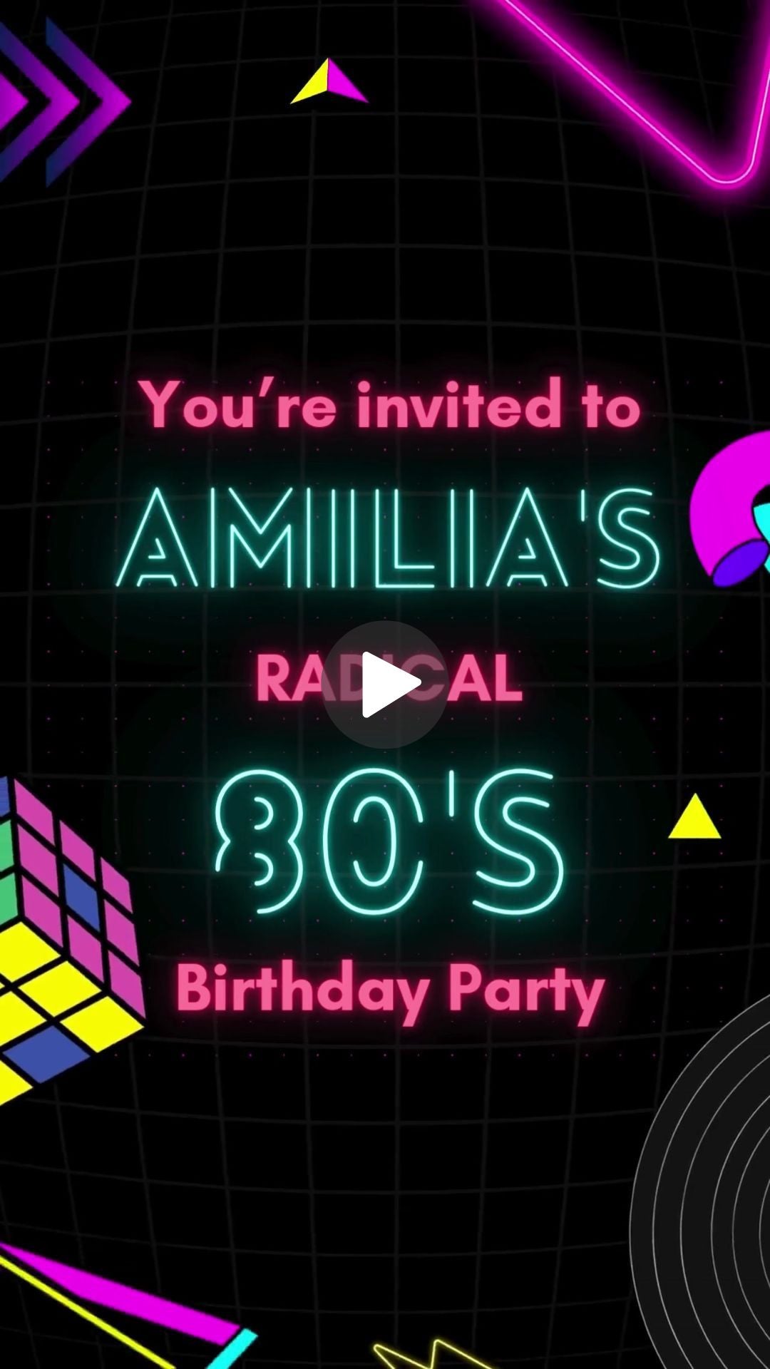 80&#39;s neon radical birthday party  - Neon radical birthday party| Canva Template | Instant Download