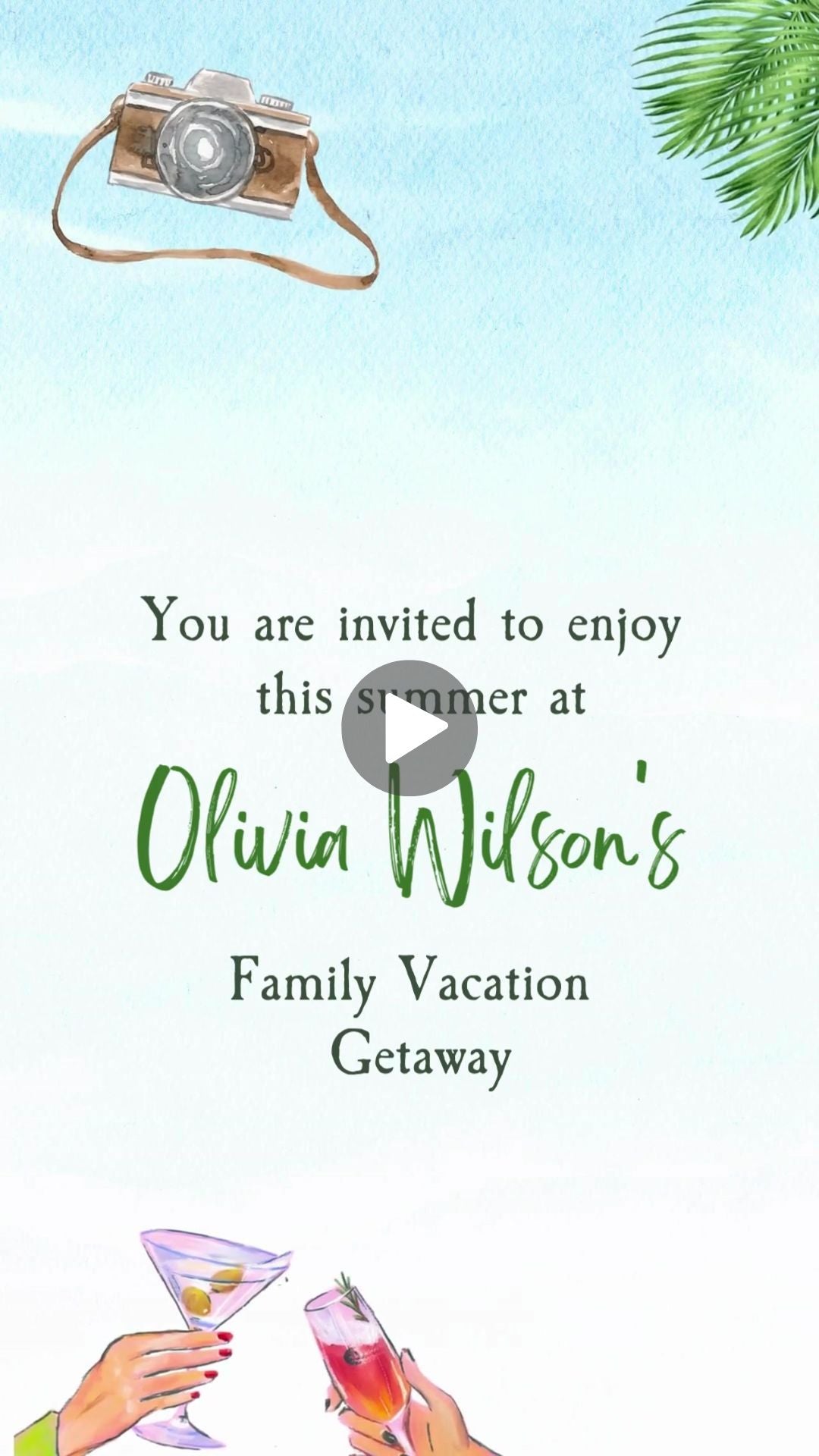 Summer Vacation Getaway Video Invitation - Summer Theme Digital Getaway Party Invite  | Canva Template | Instant Download