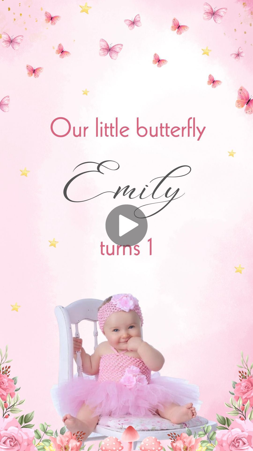 Butterfly Birthday Video Invitation - Butterfly Flutter &amp; Twirl Theme Birthday Party Digital Invite