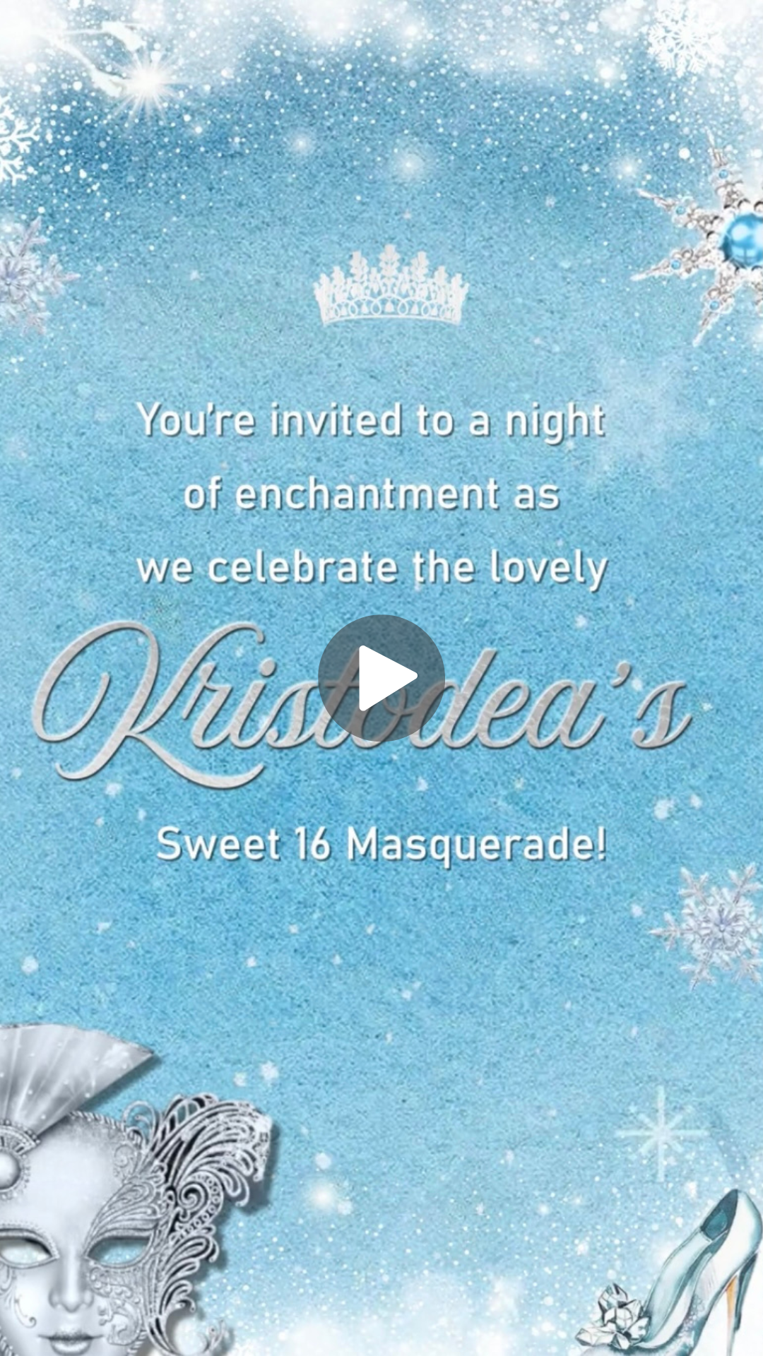 Winter Wonderland Masquardde Sweet 16 Birthday Video Invitation - Winter Wonderland-Theme  Sweet 16 Invite