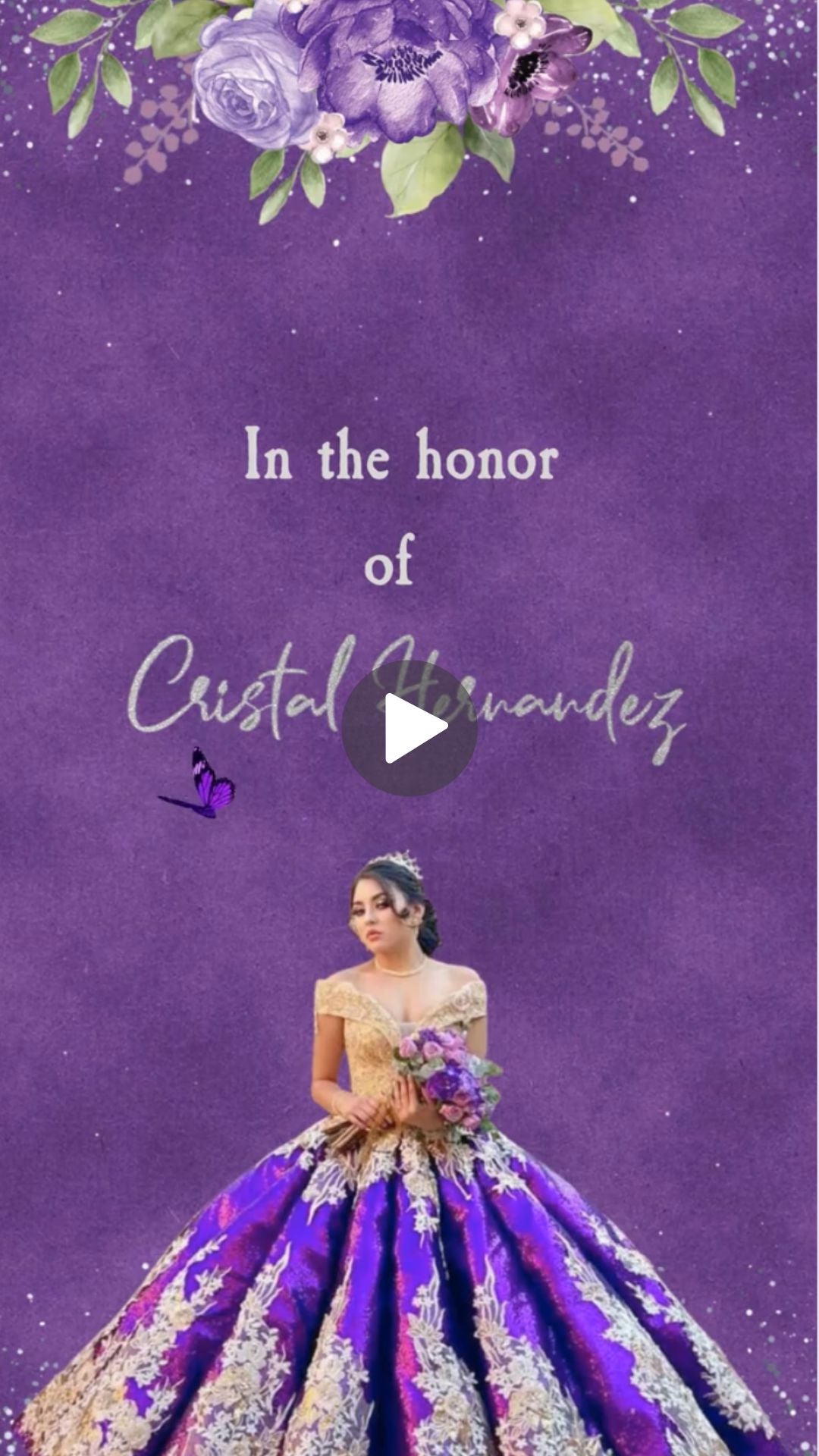 Purple Quinceañera Birthday Video Invitation  - Quinceanera Purple Theme Digital Birthday Invite