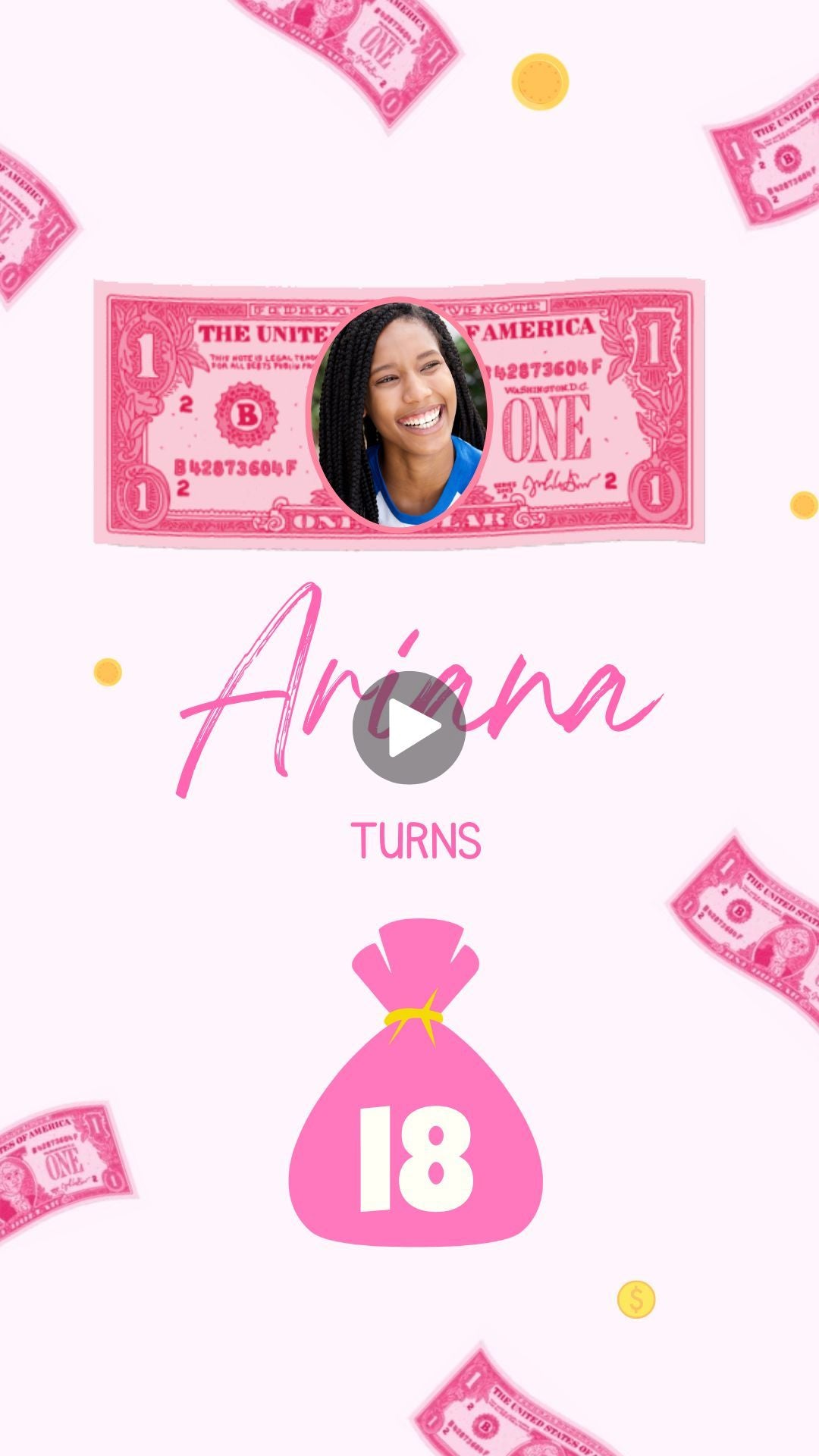 Pink Money Invitation - Dollars and Pounds Birthday Party Invite
