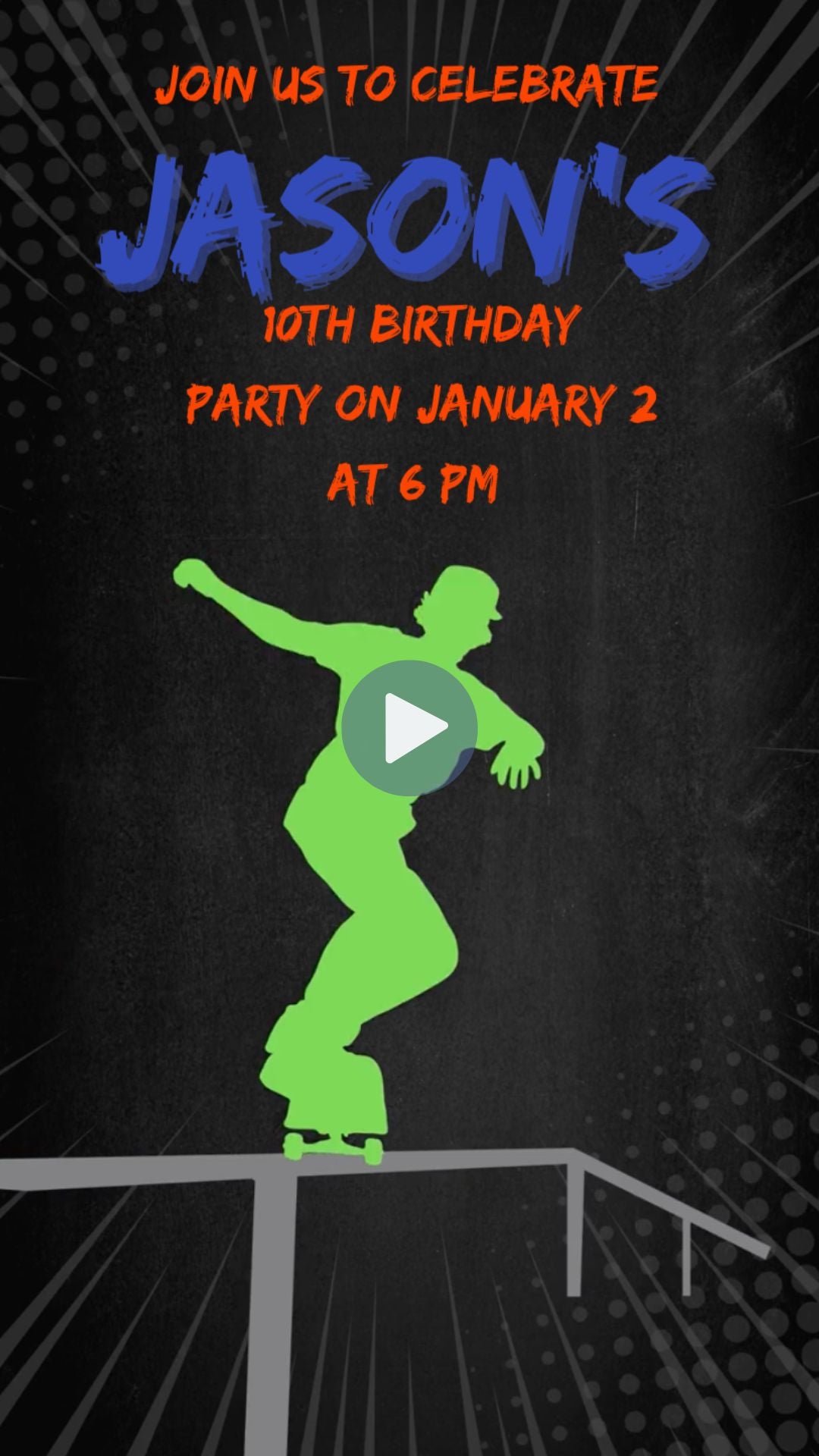 boys birthday party invitation template skate boards​