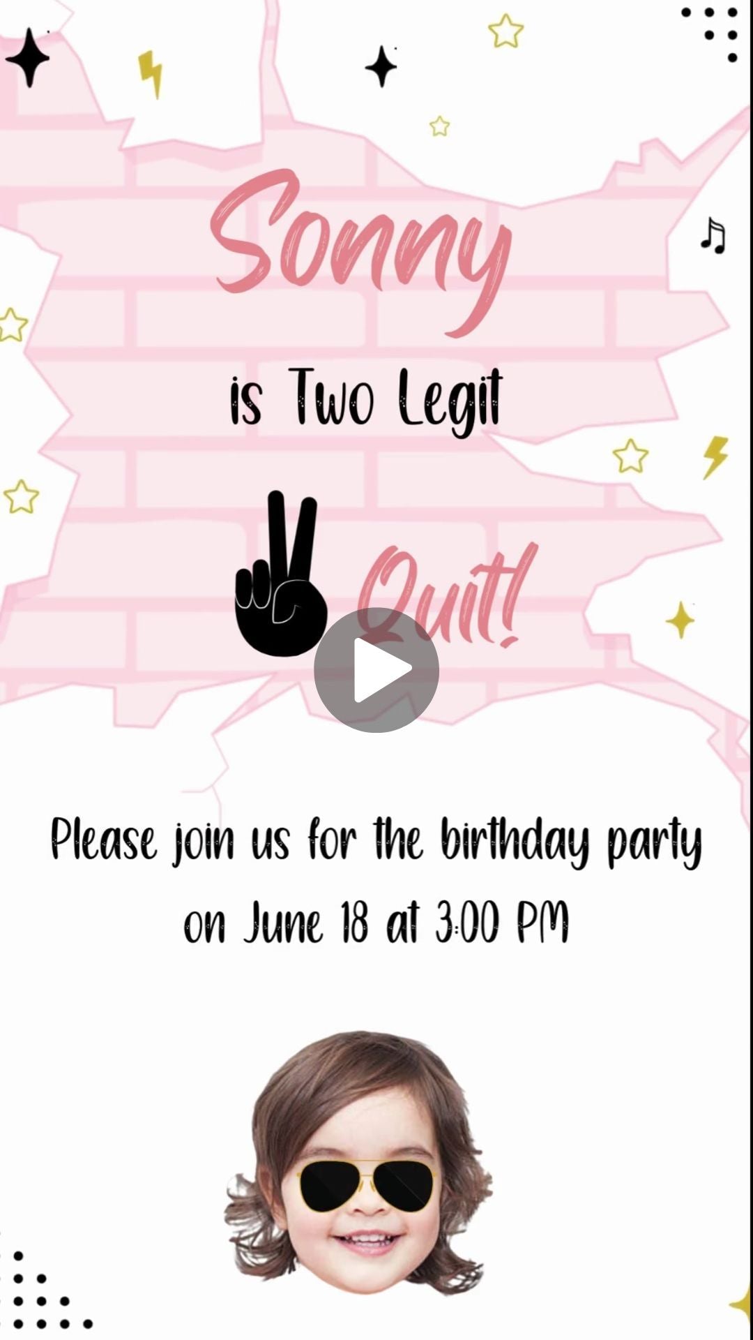 Two Legit Girl Birthday Video Invitation - Two Legit Theme Birthday Party Invite  | Canva Template | Instant Download