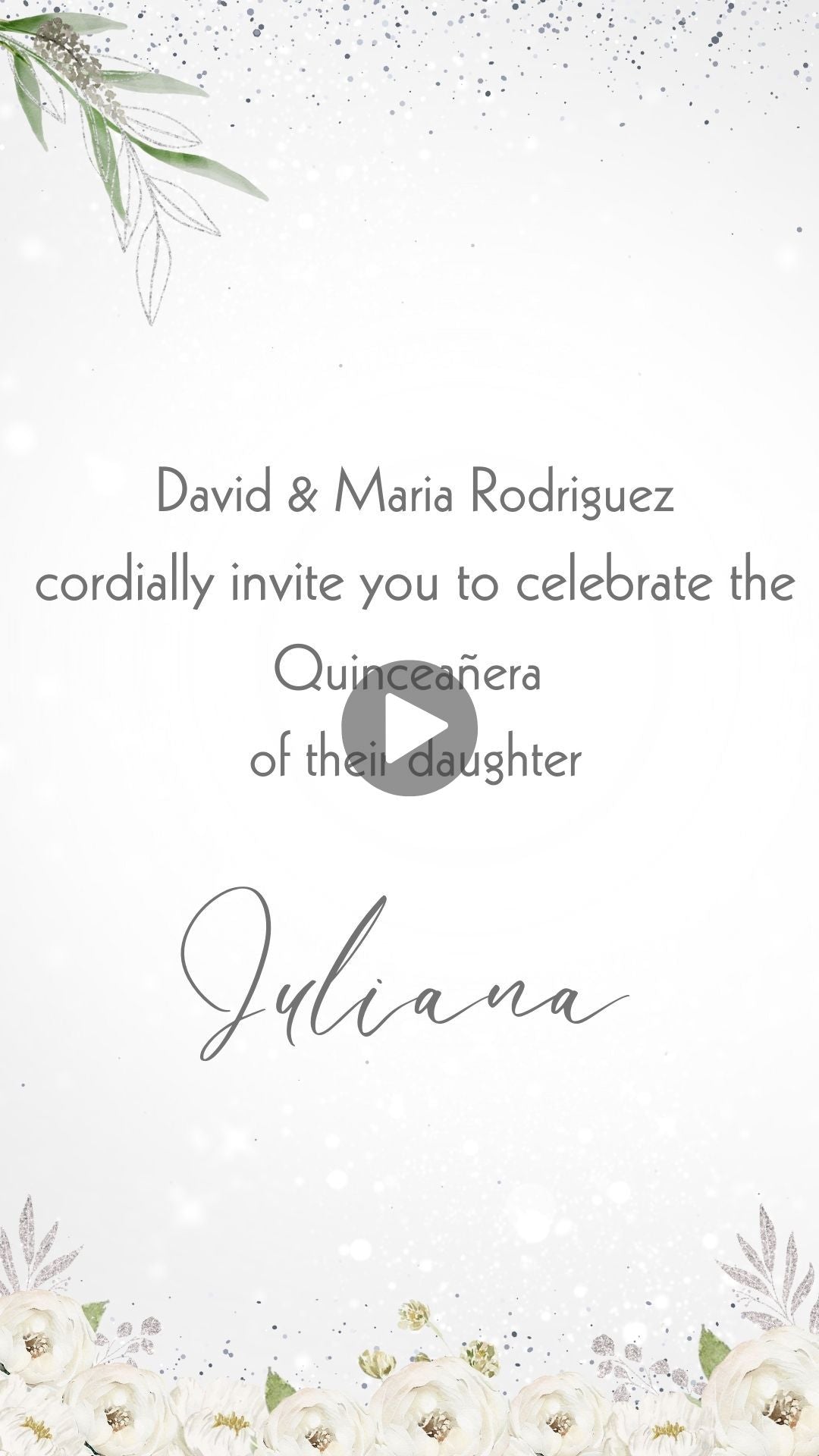 White Quinceañera Video Invitation -  White Quinceañera Theme Quince Años Digital Invite