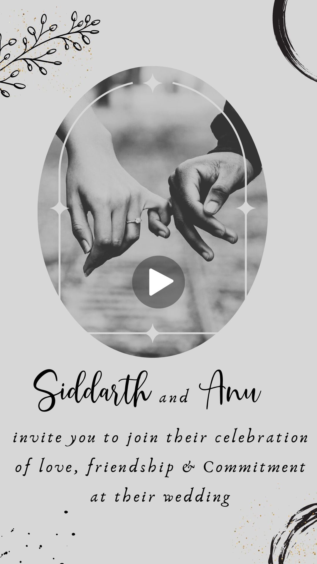 Indian Black and White Wedding Invitation - Wedding Black and White Theme Digital Invite - Save The Date