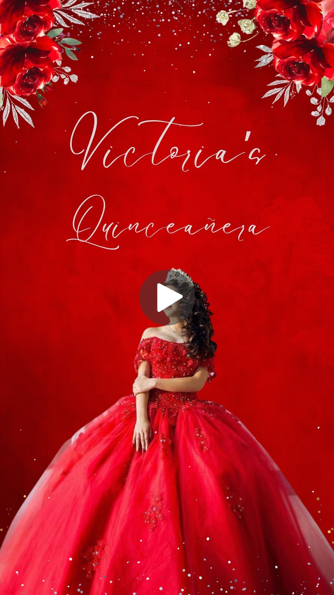 Quinceañera Red &amp; Silver Video Invitation - Red &amp; Silver Quinceañera Theme Quince Años Digital Invite