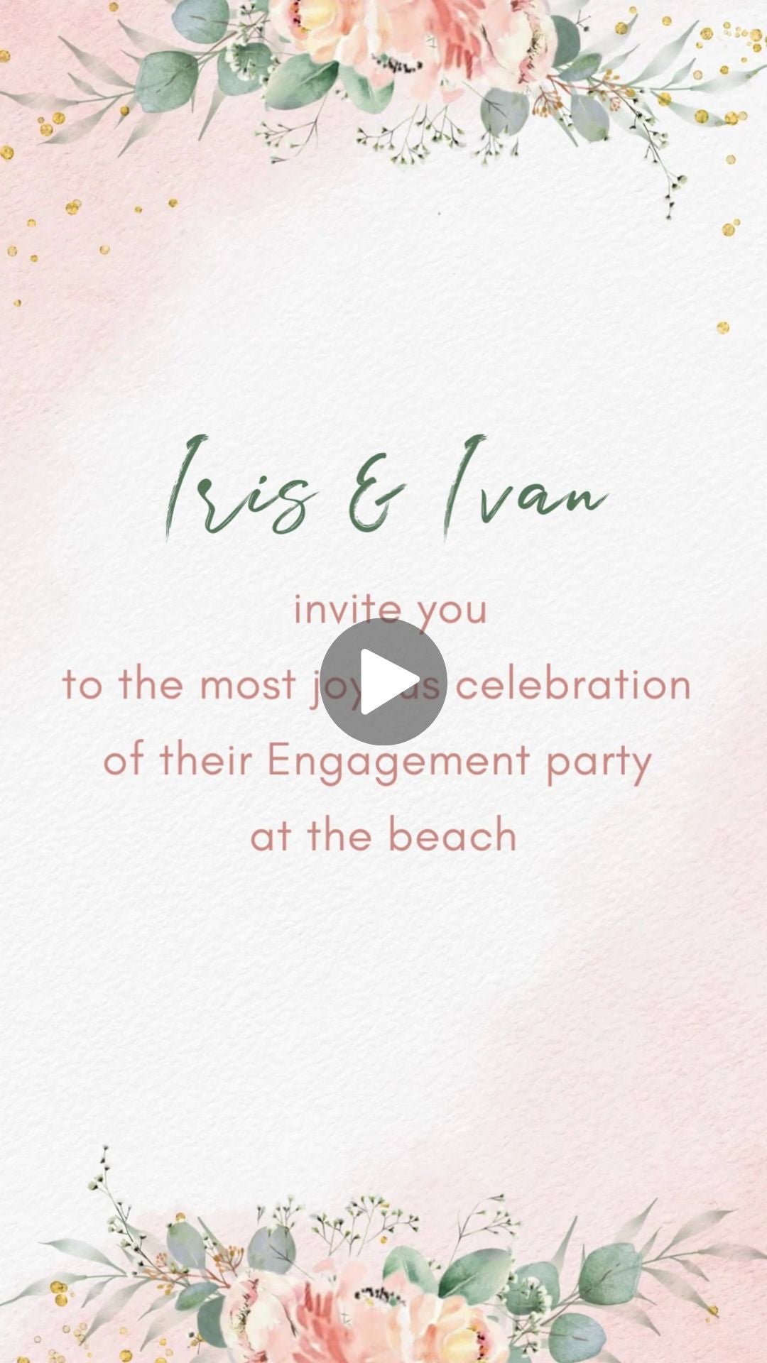 Golden simple Engagement Party Video Invitation - Celebration of Engagement Party Digital Invite | Canva Template | Instant Download