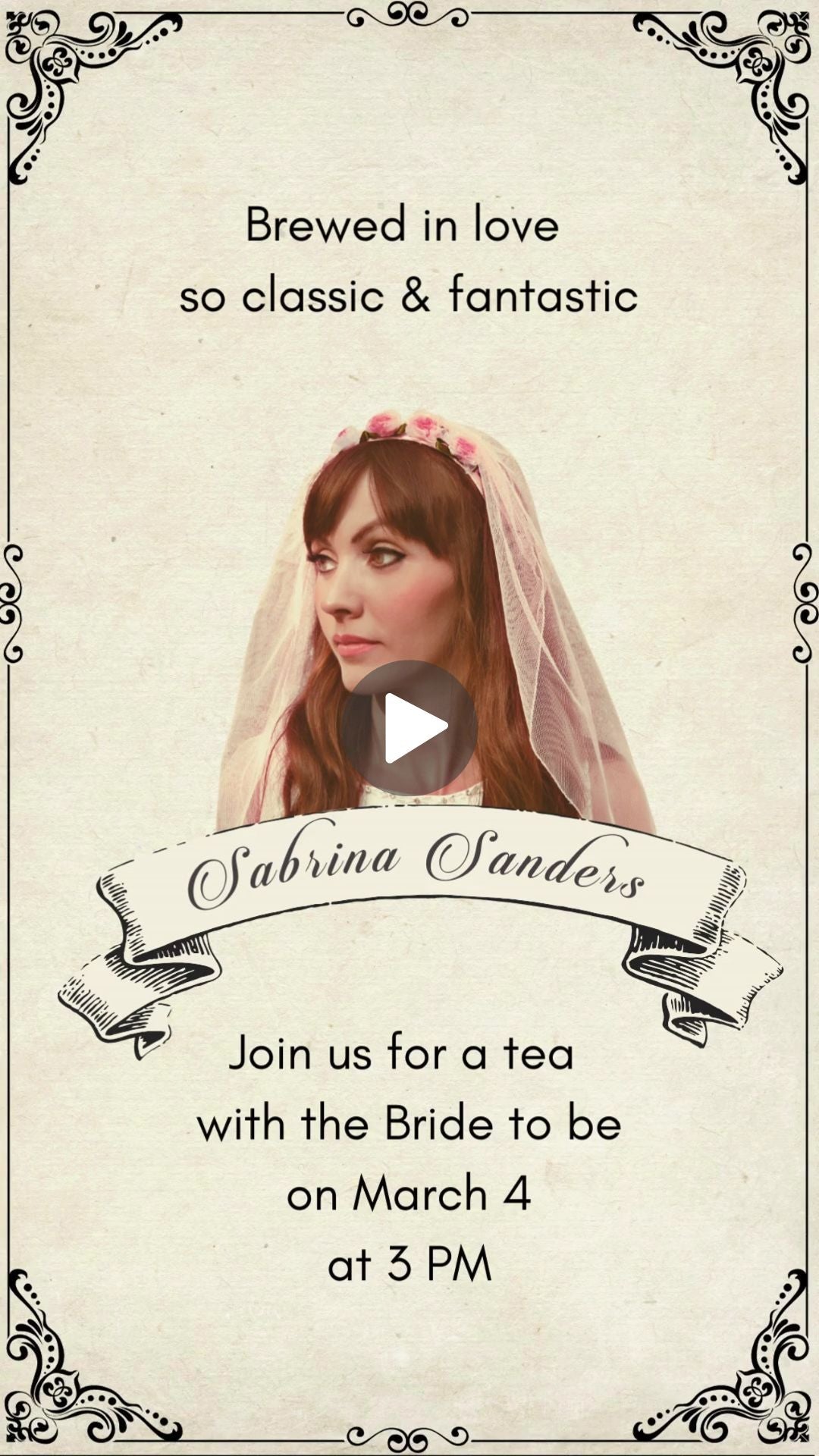 Vintage Bridal Shower Video Invitation - Vintage Bridal Shower Tea Party Digital Invite | Canva Template | Instant Download