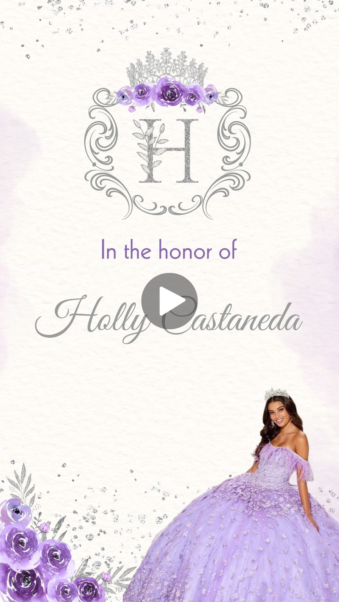 Lavender, White & Sliver Quinceañera Princess Video Invitation - Quinceañera Lavender, White & Sliver  Theme Digital Invite