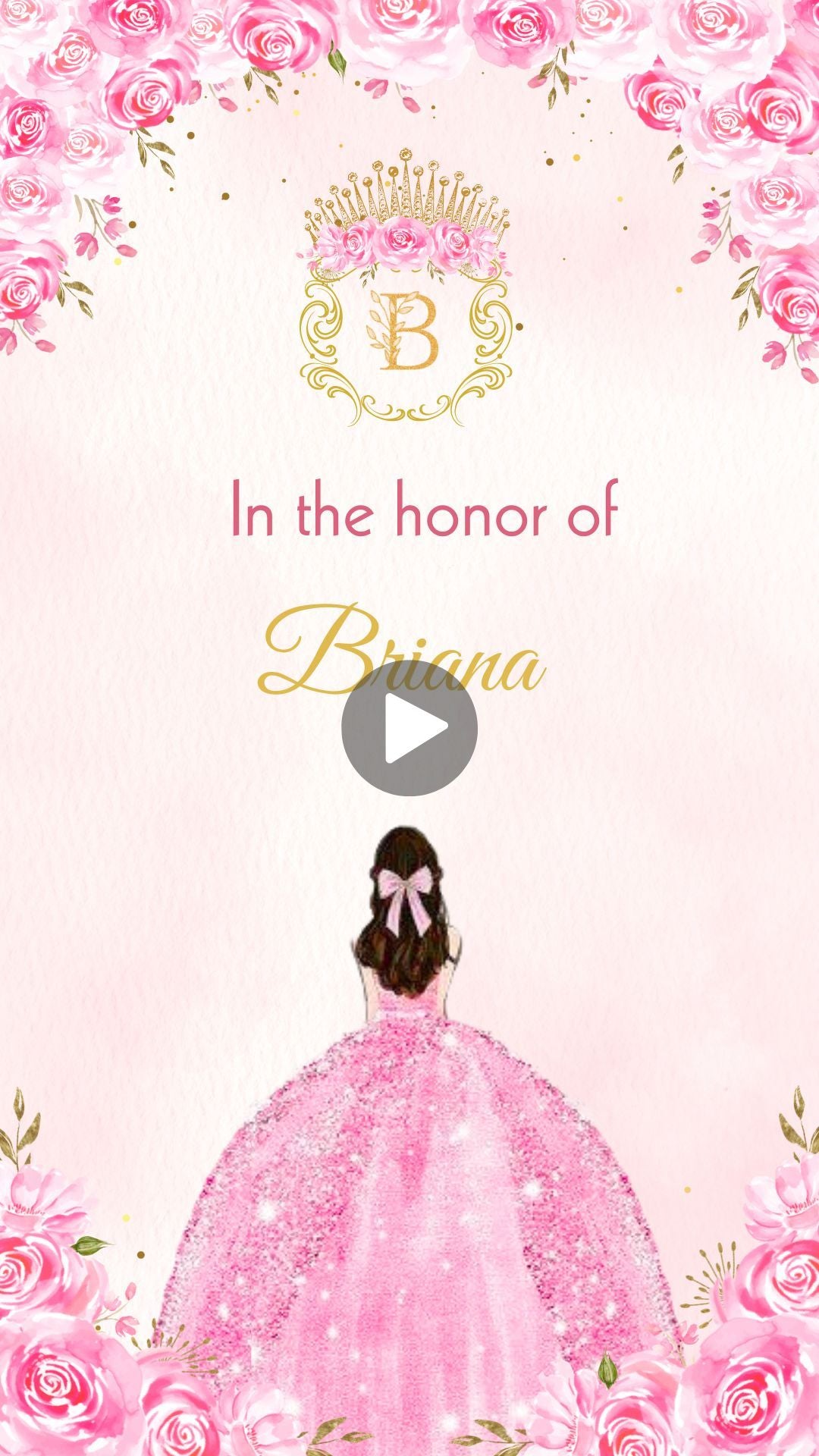 Pastel Pink  & Gold Quinceanera Video Invitation - Pastel Pink  & Gold Quinceanera Theme Digital Invite