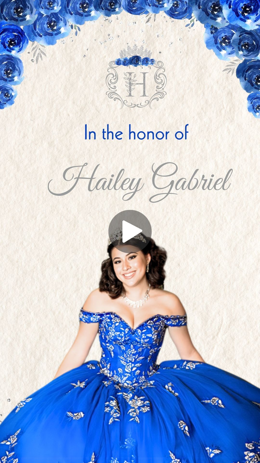 Royal Blue & Silver  Quinceañera Video Invitation -  Quinceañera Royal Blue & Silver Theme Digital Invite