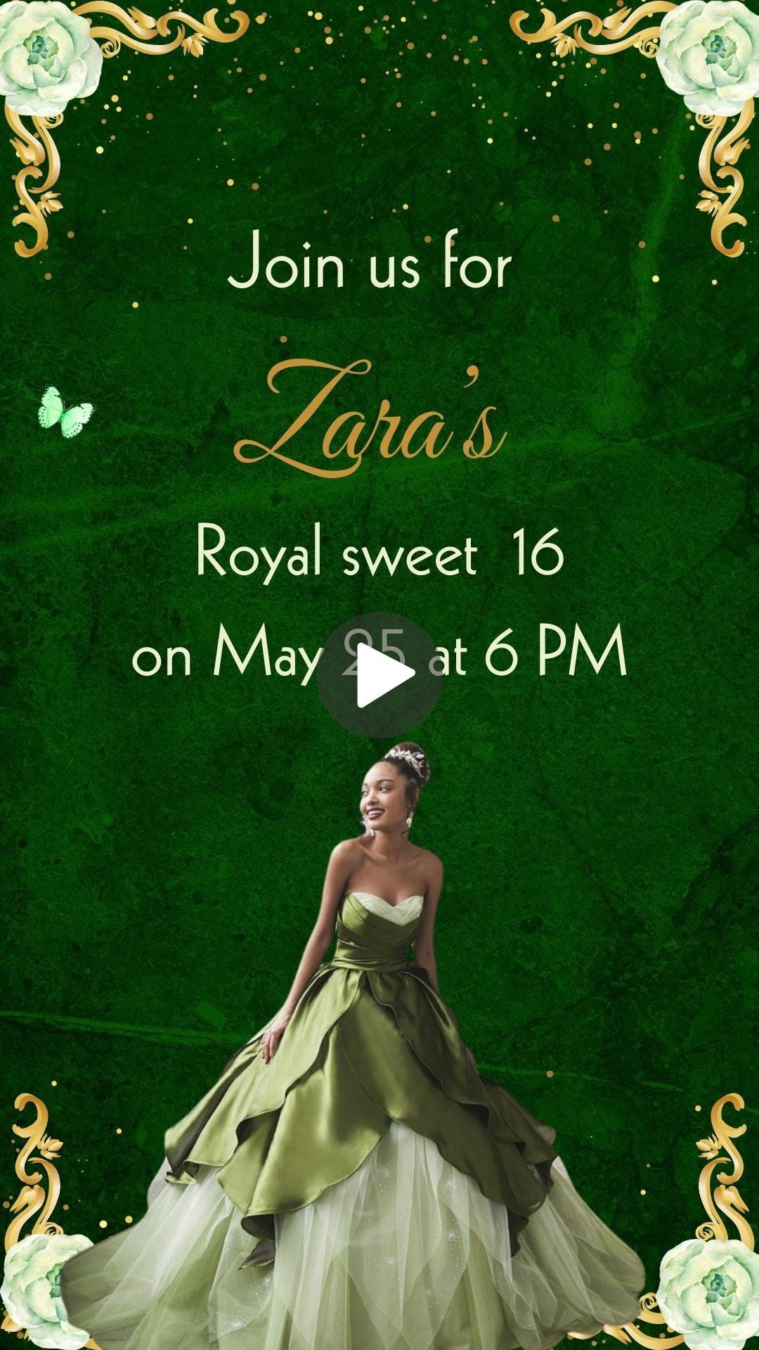 Princess Tiana & The Frog Sweet 16 Video Invitation - Princess Tiana & The Frog Sweet 16 Theme Birthday Party Invite