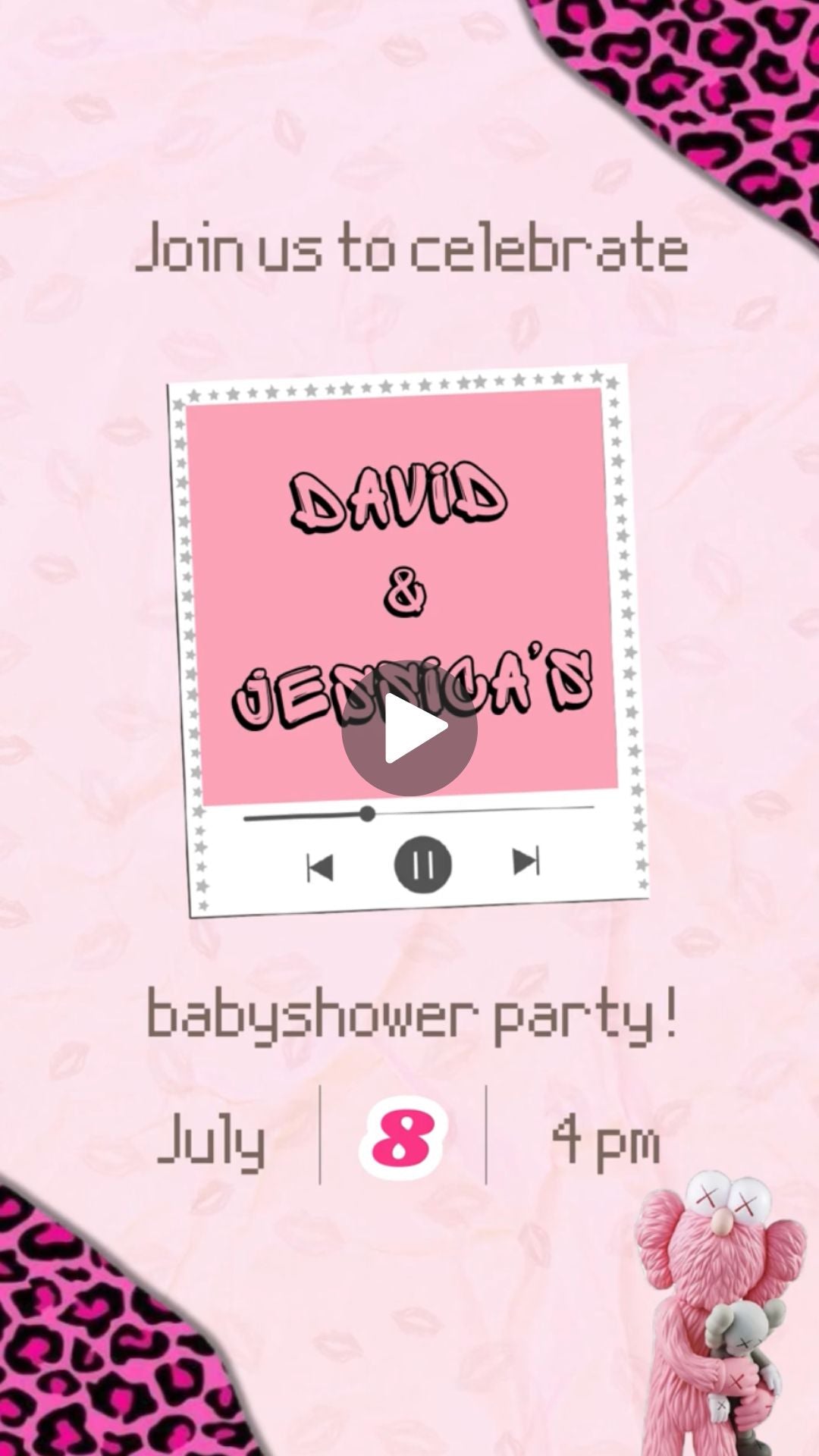 KAWS Girl Baby Shower Digital Video Invitation - KAWS Girl Theme Baby Shower Digital Invite