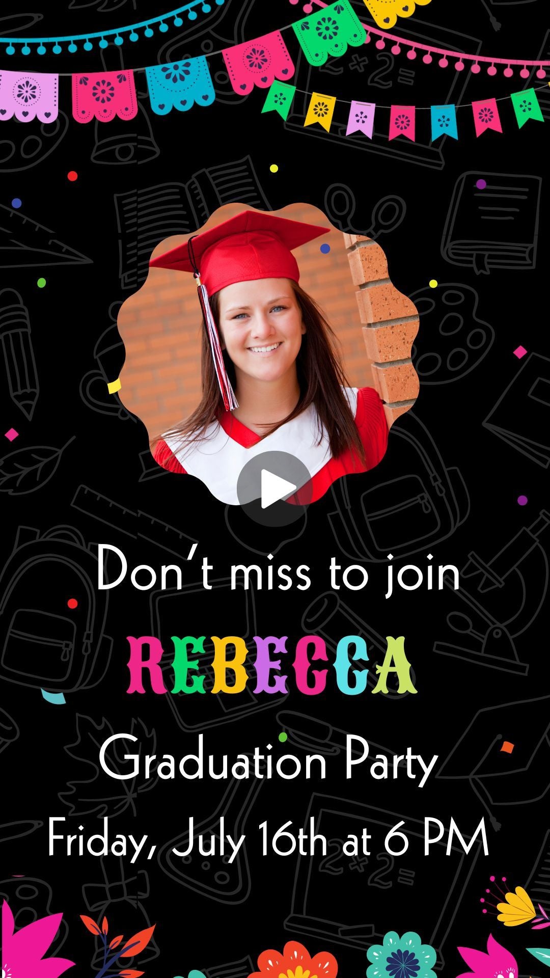 Mexican Graduation Video Invitation - Fiesta Mexican Grad Party Theme Invite - Class of 2024