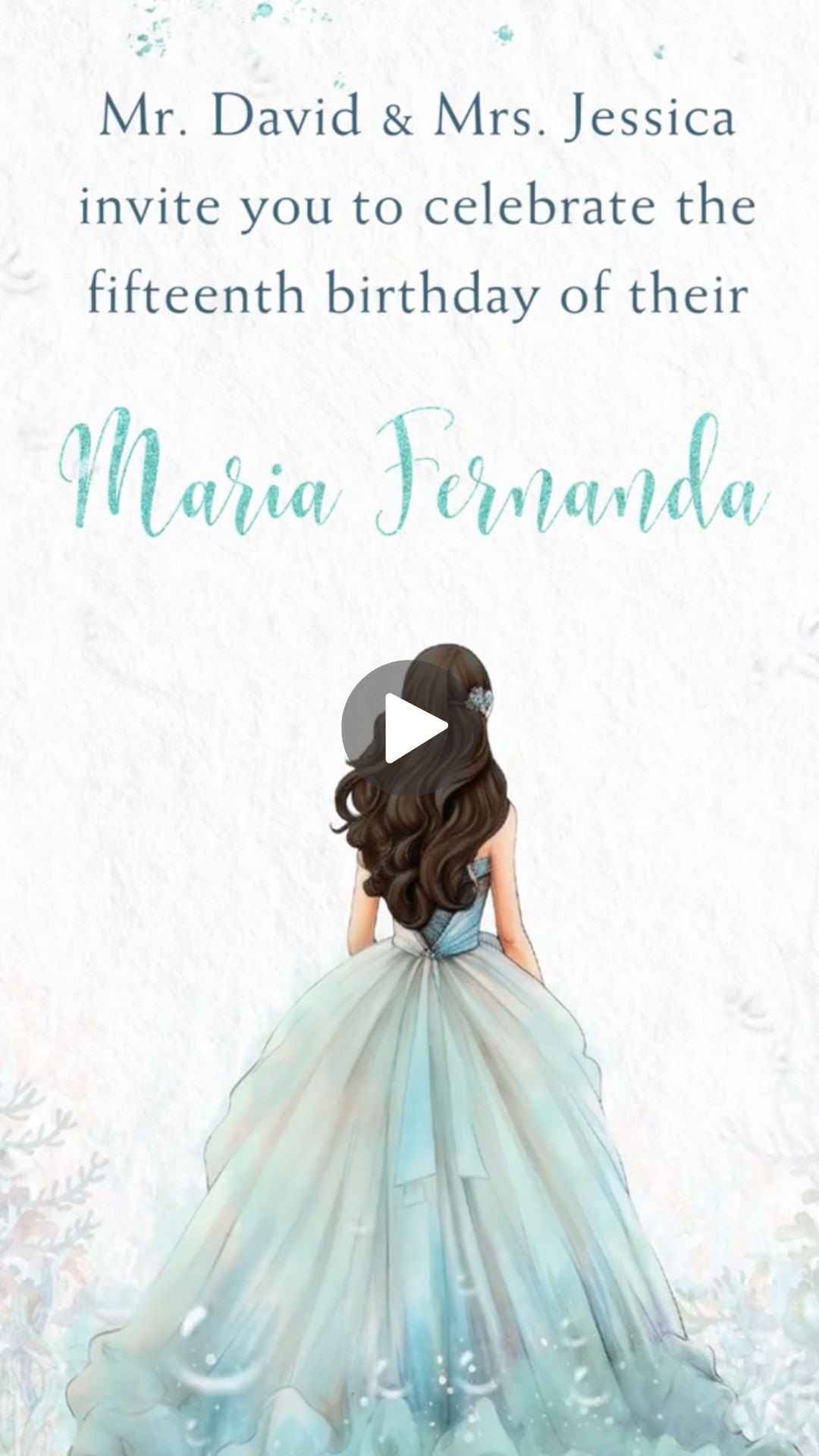 Aqua Mermaid  Quinceañera Video Invitation - Aqua Mermaid Theme  Quinceañera 15 Años Digital Invite