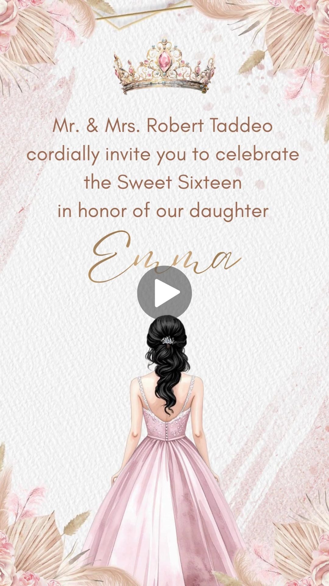 Boho Sweet 16 Birthday Videio Invitation - Boho Sweet 16 Theme Birthday Party | Canva Template | Instant Download