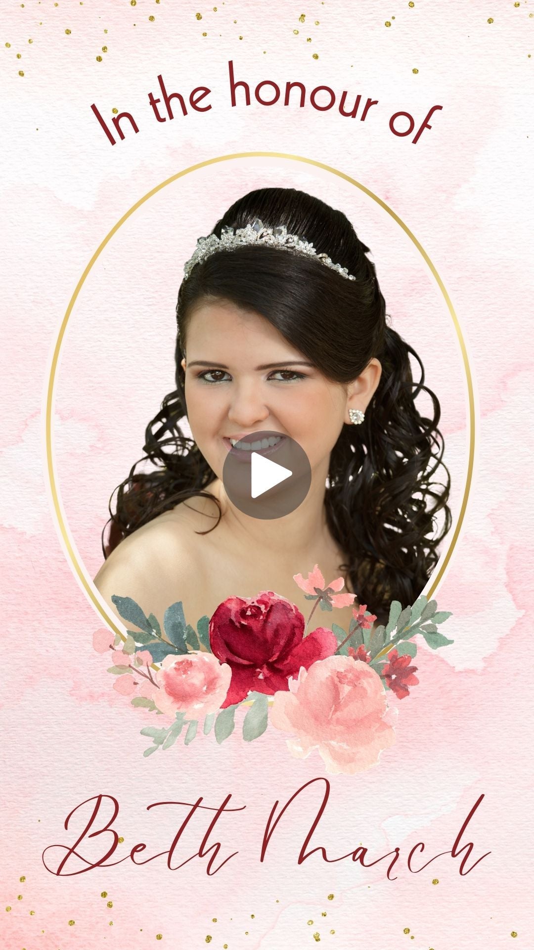 Quinceañera Video Invitation - Burgundy Floral &amp; Gold Quinceañera Theme Invite