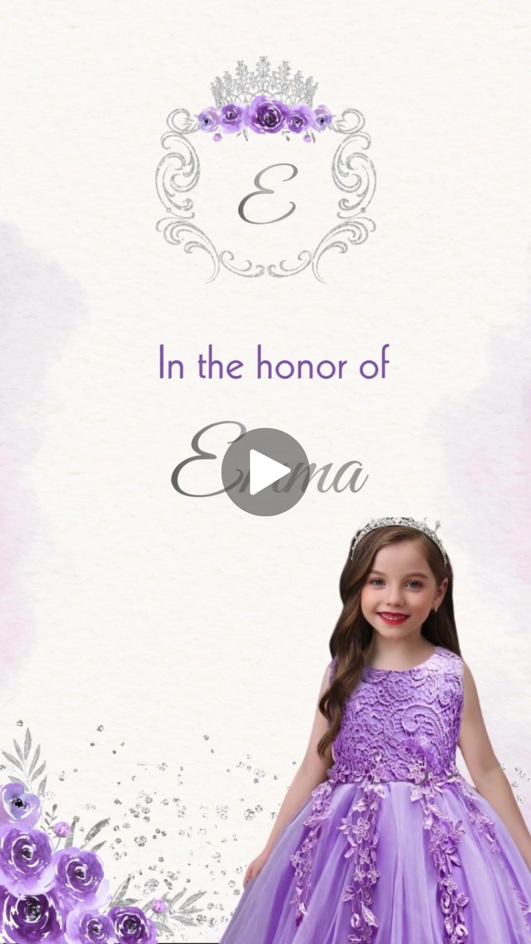 Lavender &amp; White Cincoañera Video Invitation | Lavender Cincoañera Invite | Lavender &amp; White Royal Theme Invite | Canva Template | Instant Download