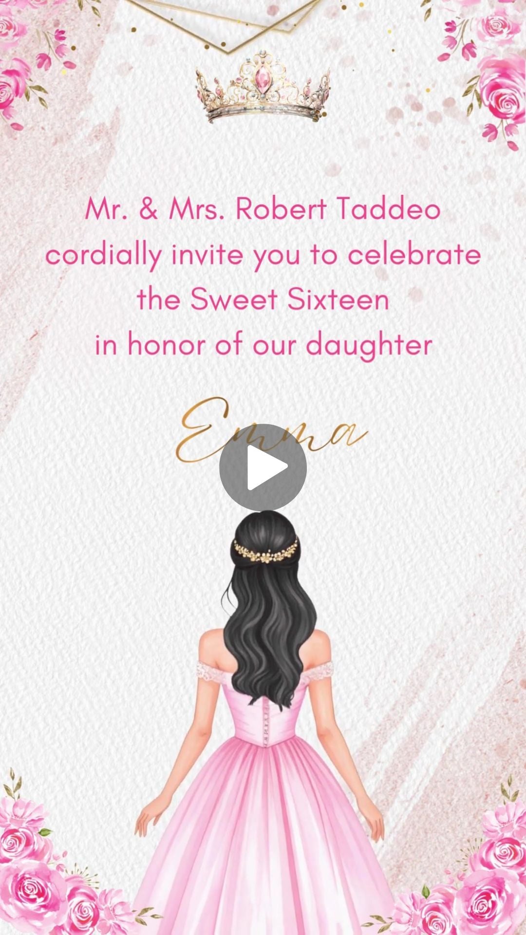 Boho Butterfly Pastel Floral Sweet 16 Invitation - Boho Sweet 16 Theme Birthday Party Digital Invite, luxury quinceañera invitation