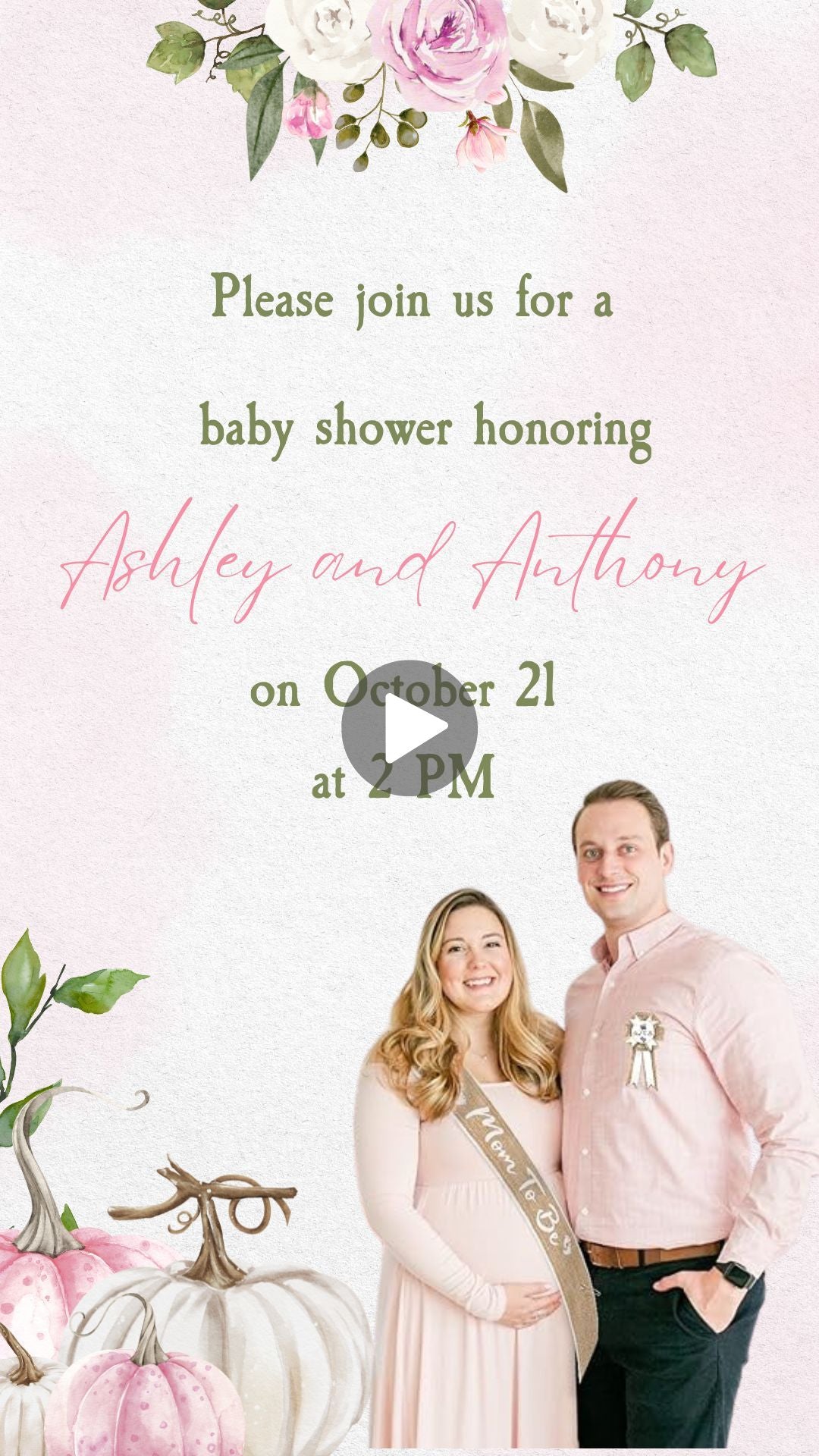 Una pequeña invitación de baby shower de calabaza - Invitación digital de baby shower con tema de calabaza rosa 