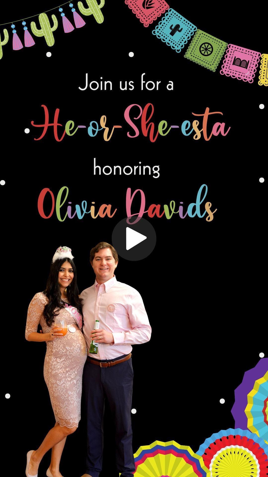 Fiesta Gender Reveal Video Invitation - It's Taco Time Fiesta Theme Gender Reveal Invite