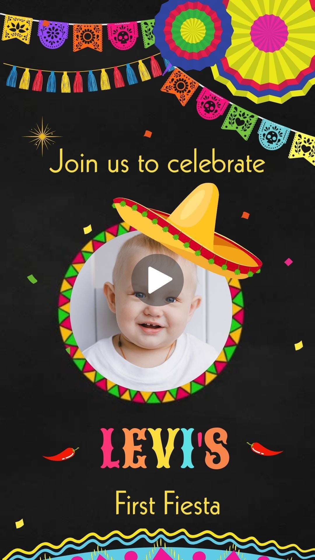 First Fiesta Kids Birthday Invitation - Mexican Kids Party Cinco de Mayo Fiesta Digital Invite