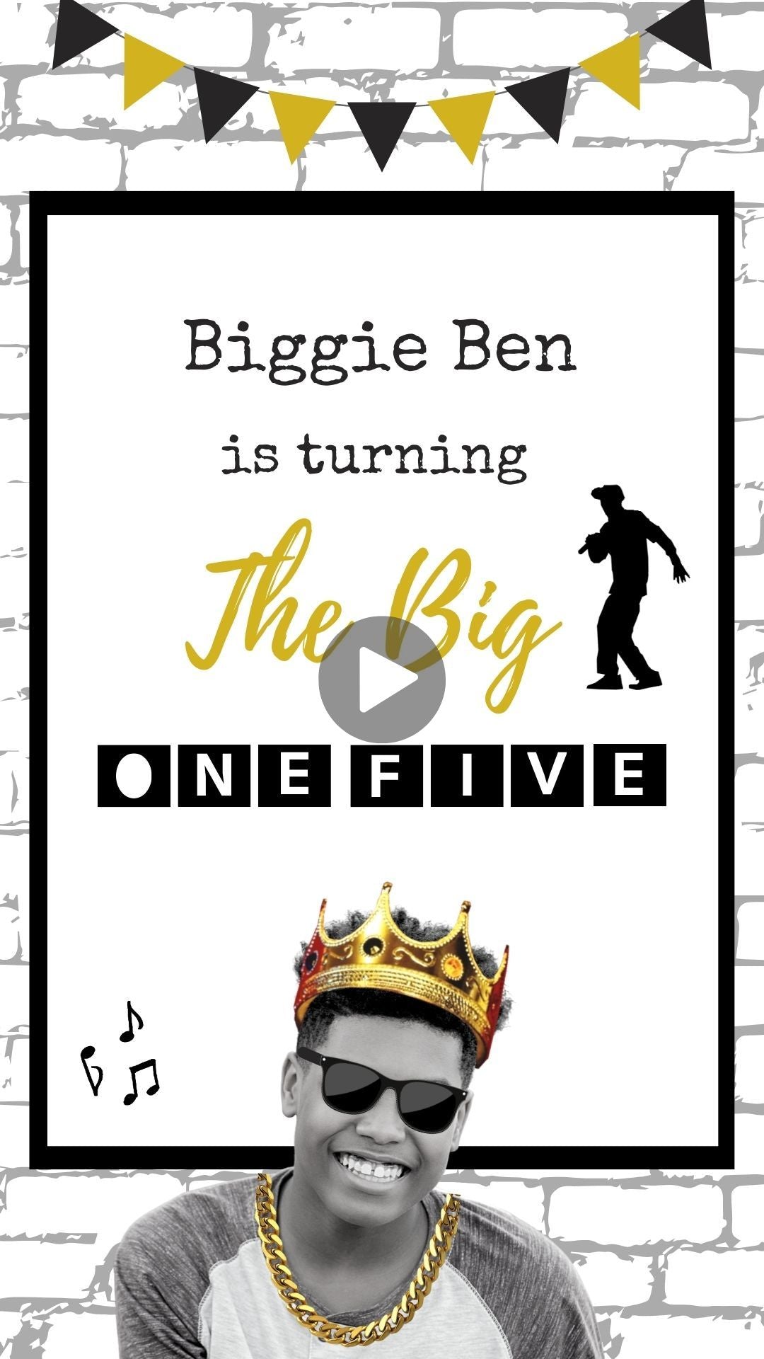 Invitación en vídeo de cumpleaños de Notorious The Big ONE FIVE - Invitación a fiesta temática de Notorious Biggie One Five