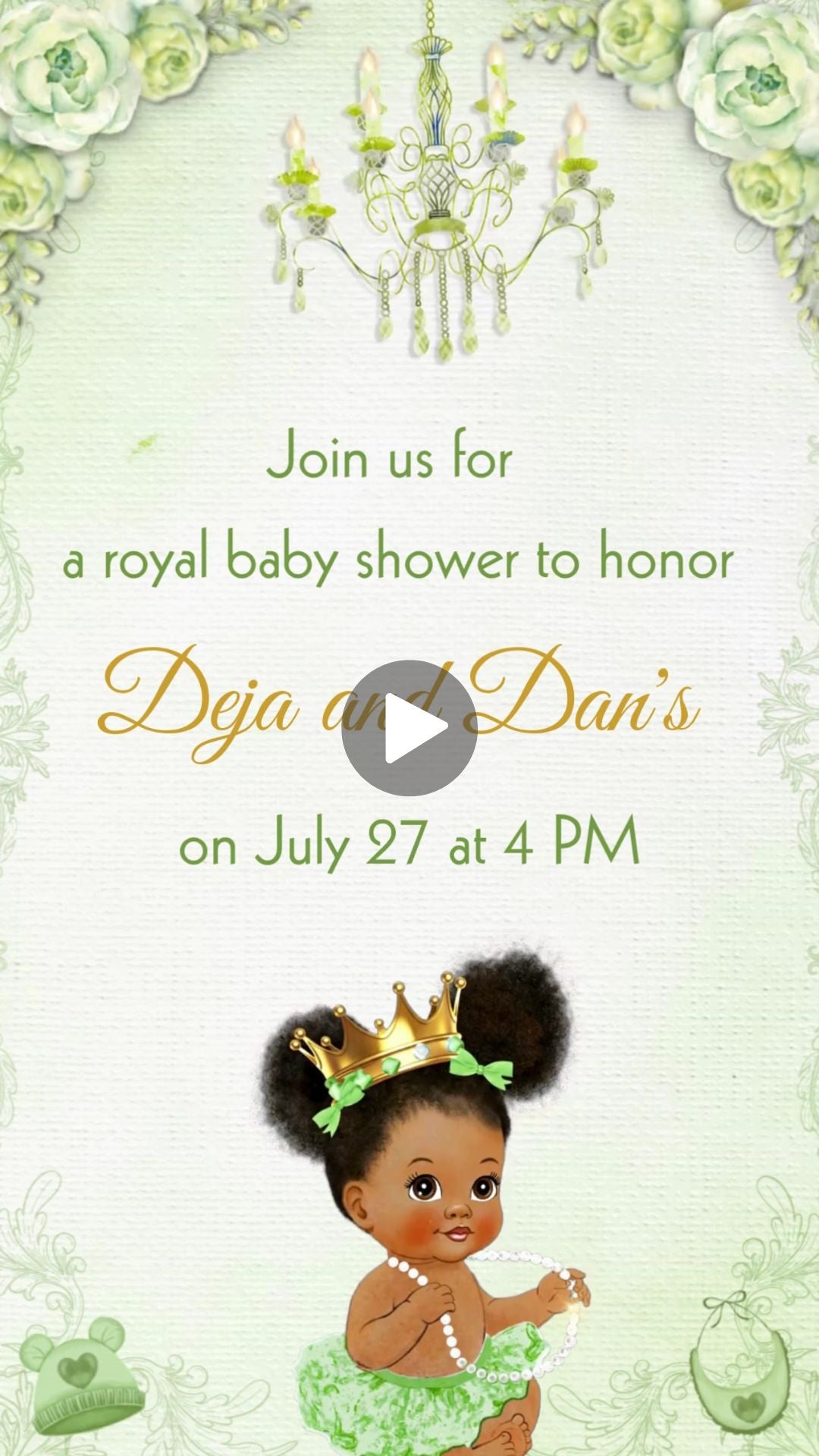 Little Princess Girl Baby Shower Video Invitation - Little Princess Green Theme Baby Shower Digital Invite  | Canva Template | Instant Download