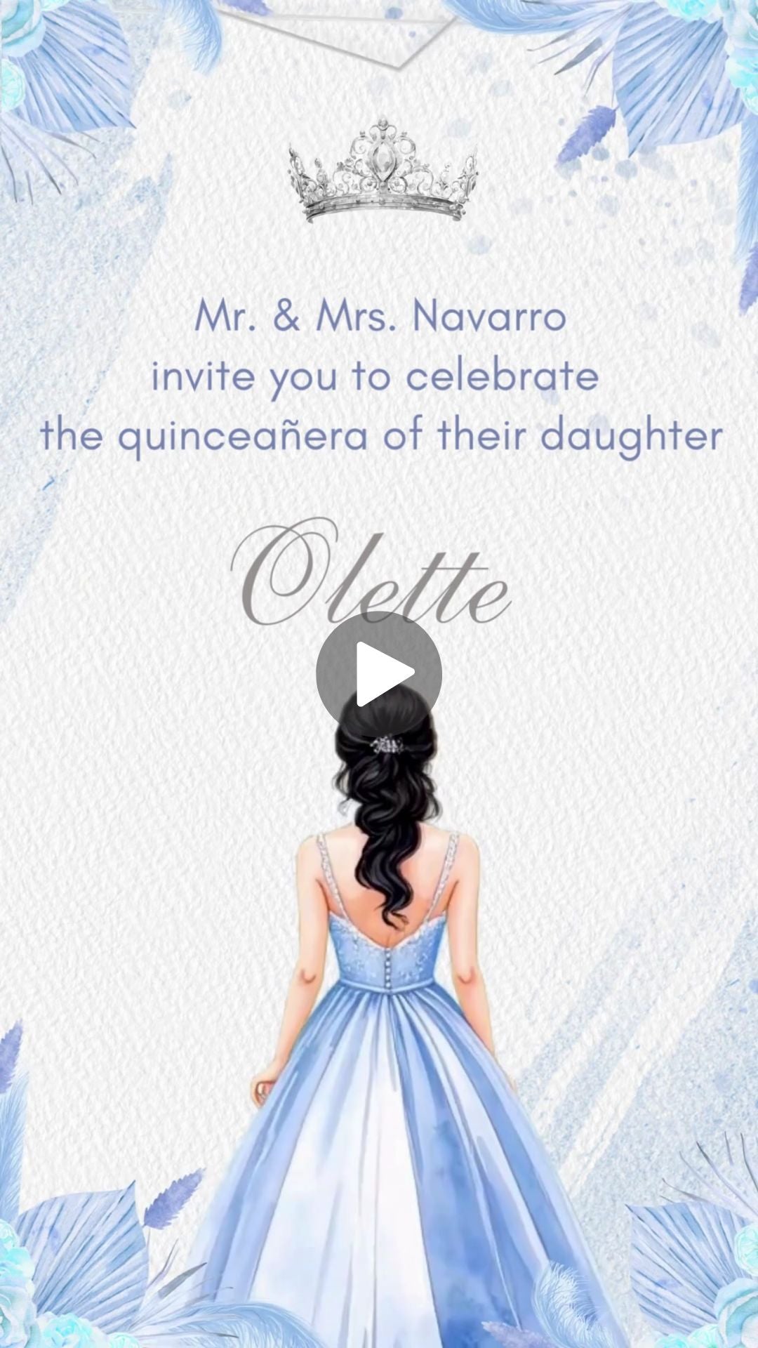 Elegant Dusty Blue Boho Quinceañera Video Invitation -Dusty Blue Boho Quinceañera invite