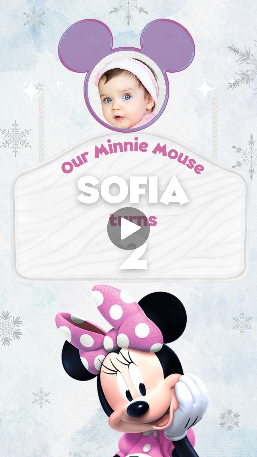 Invitación en vídeo de Minnie Mouse de invierno - Invitación a la fiesta de cumpleaños de invierno de Minnie en la nieve