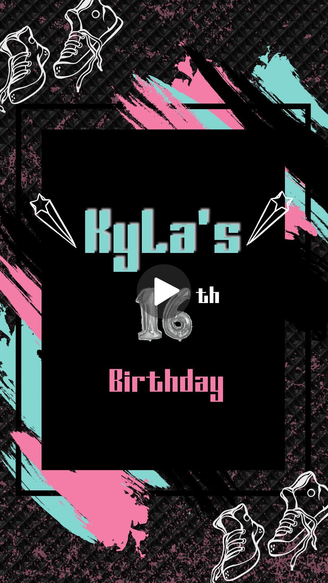 Pink &amp; Aqua Sneaker Video Invitation - Sneaker Ball Theme Birthday Party Invite