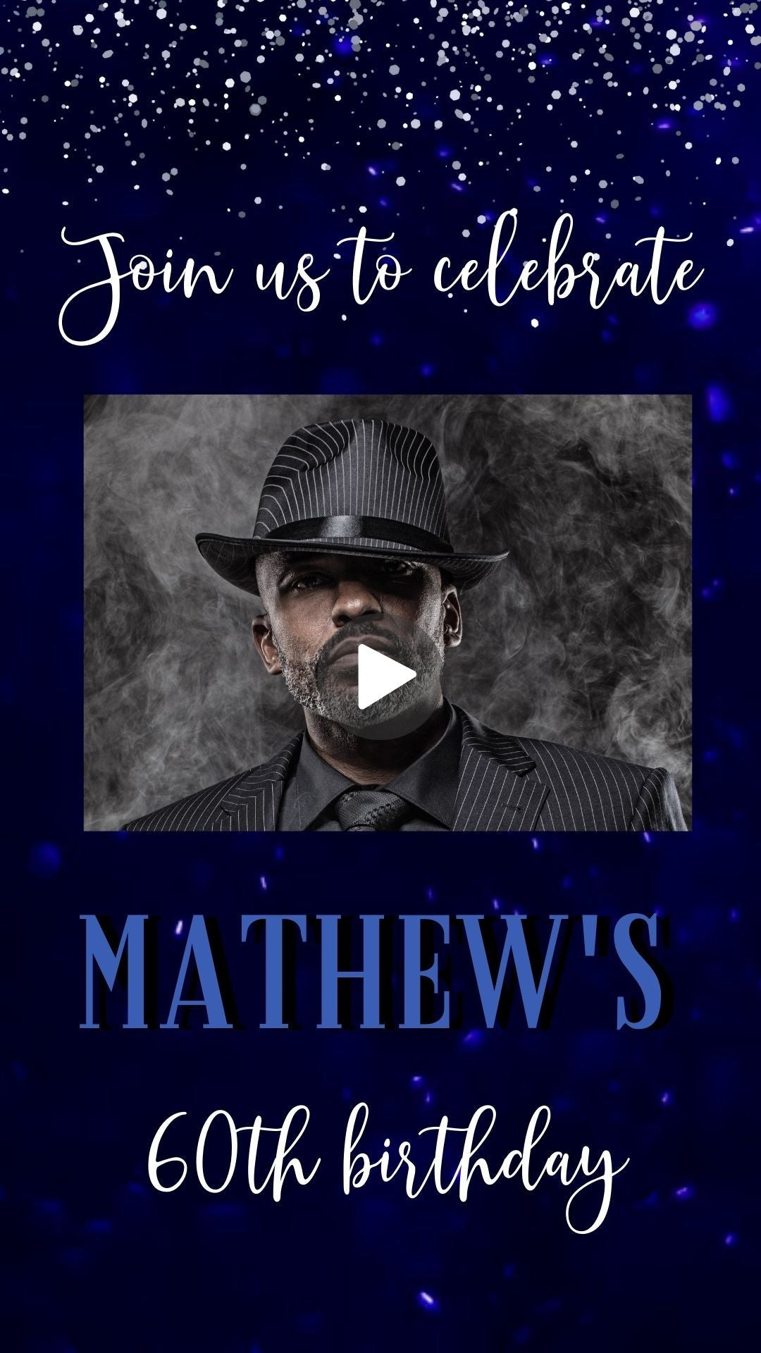 Man&#39;s Birthday Video Invitation - 60th Birthday Men Party Invitation Blue Theme