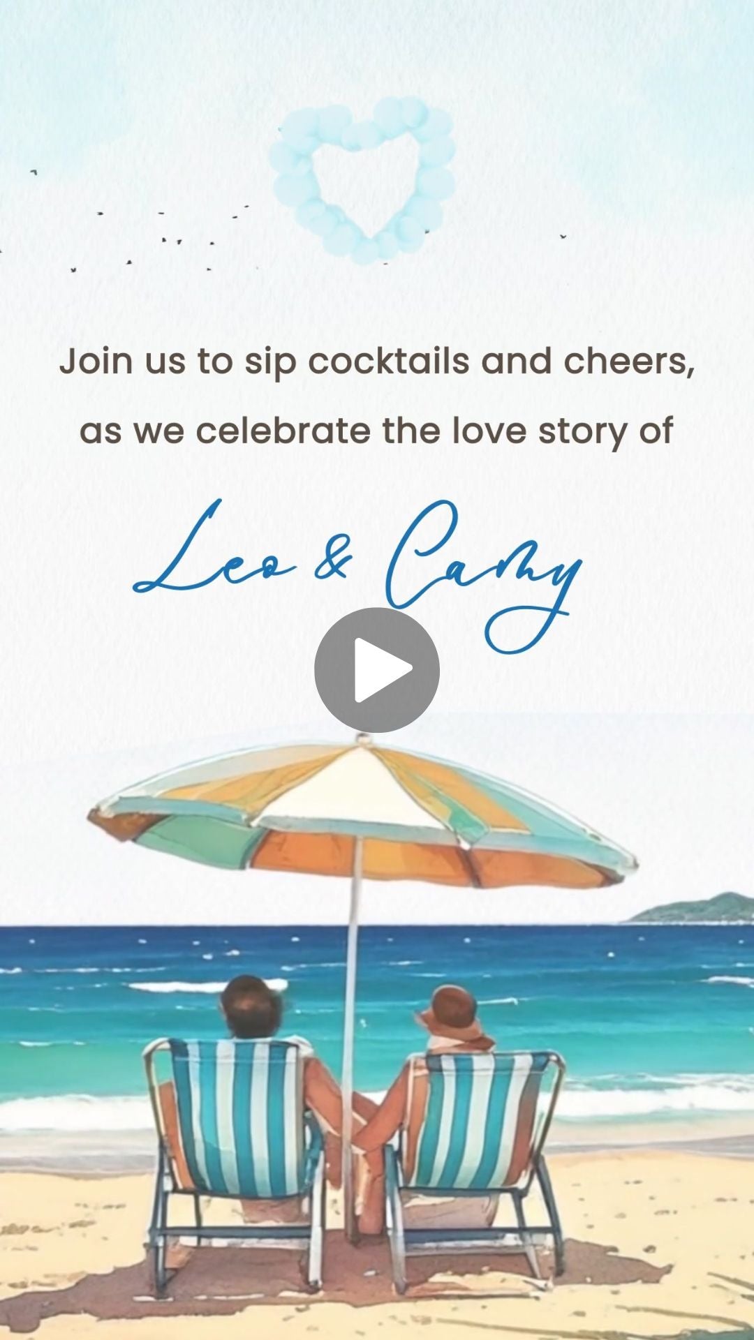 Beach Anniversary/Vow renewal Video Invitation - Anniversary &amp; Vow Renewal Animated Beach Invite