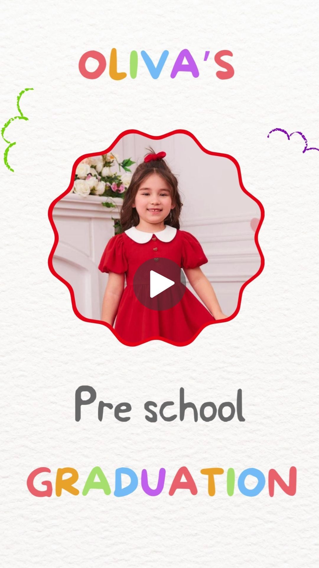 Preschool Graduation Video Invitation - Preschool, Kindergarten Class Graduation Digital Invite
