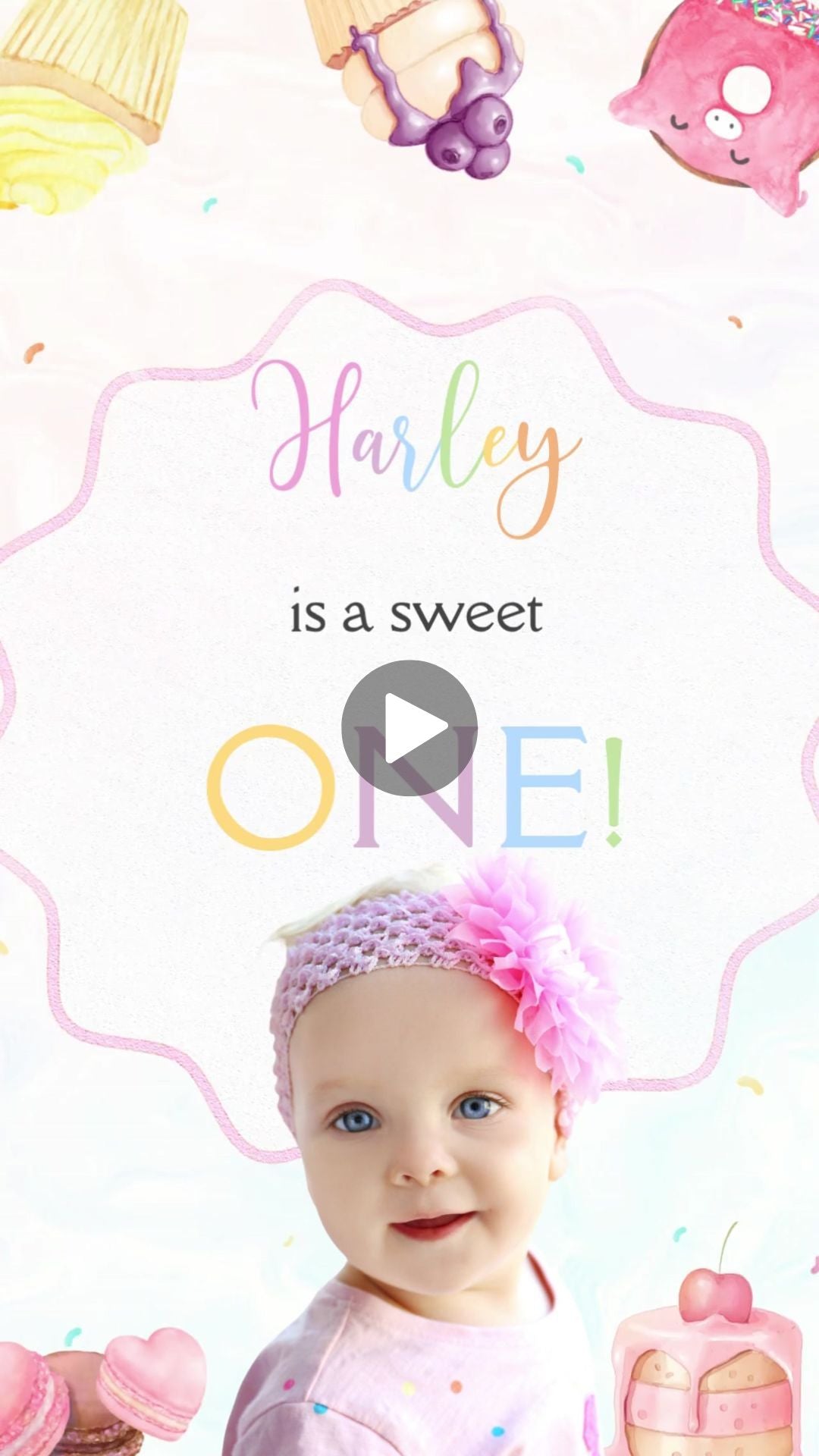 Sweet One Birthday Animated Video Invitation | Canva Template | Instant Download