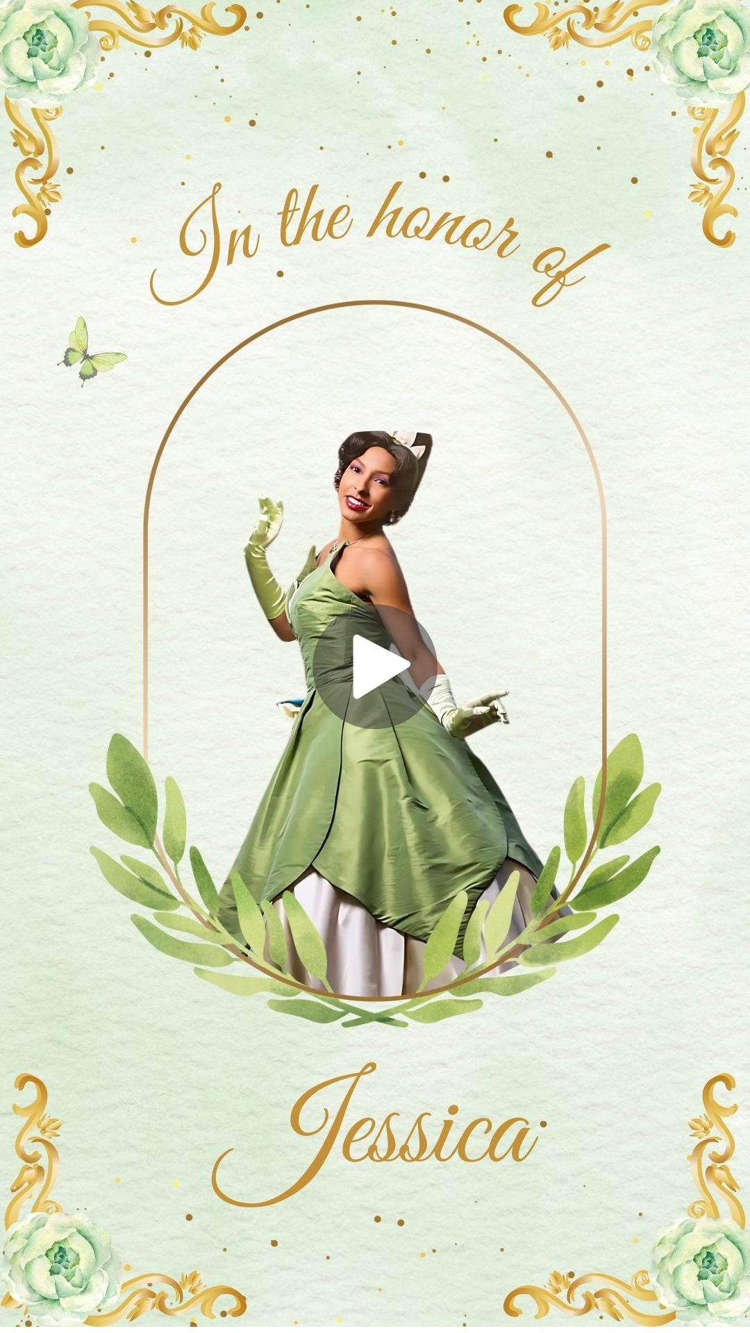 Princess Tiana Mint Green Quinceañera Video Invitation - A Magical Celebration Awaits Quinceañera Invite