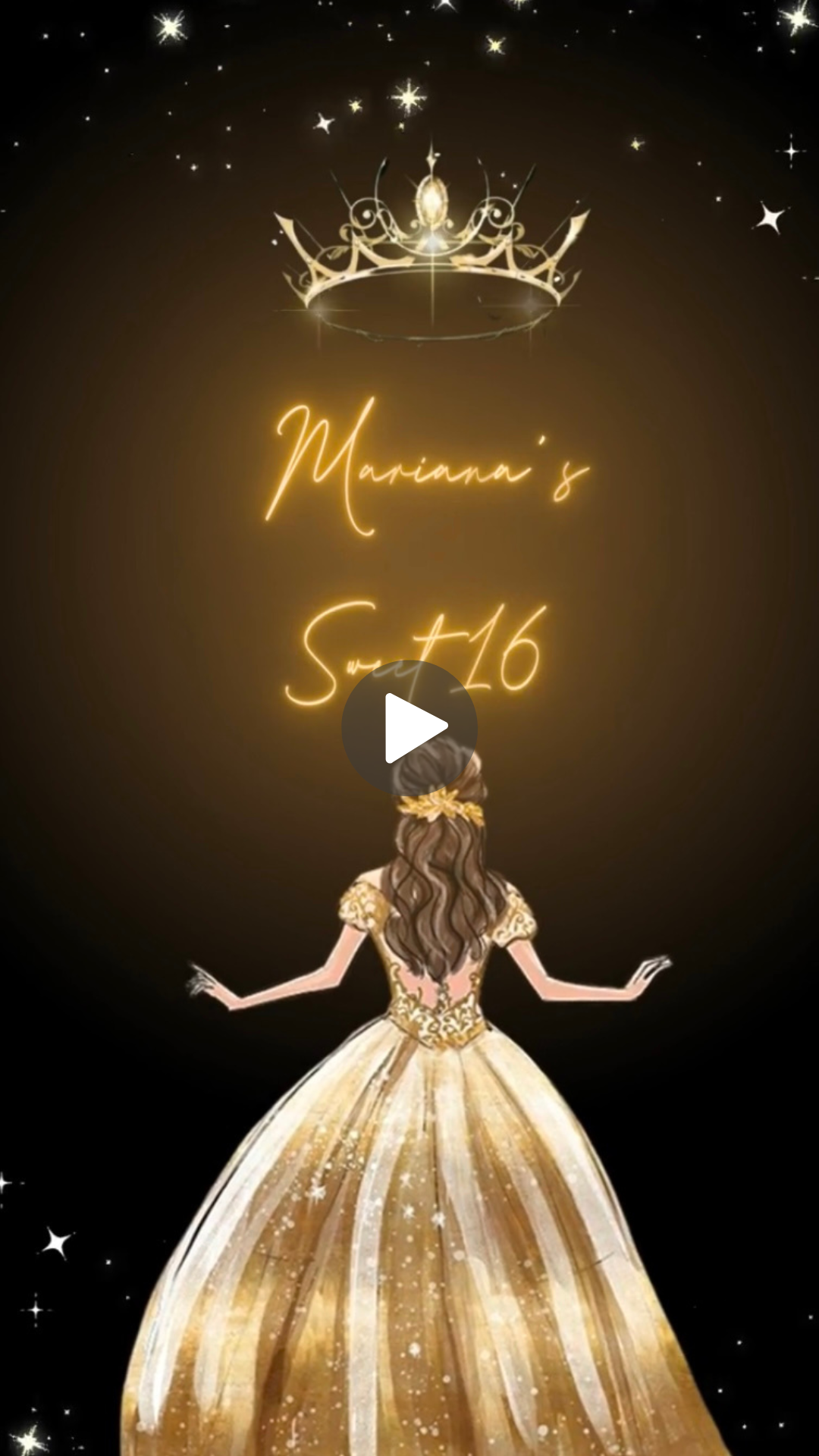 Neon Glam Quinceanera Gold Video Invitation - Glow in Style with Neon Gold Quinceañera Invite