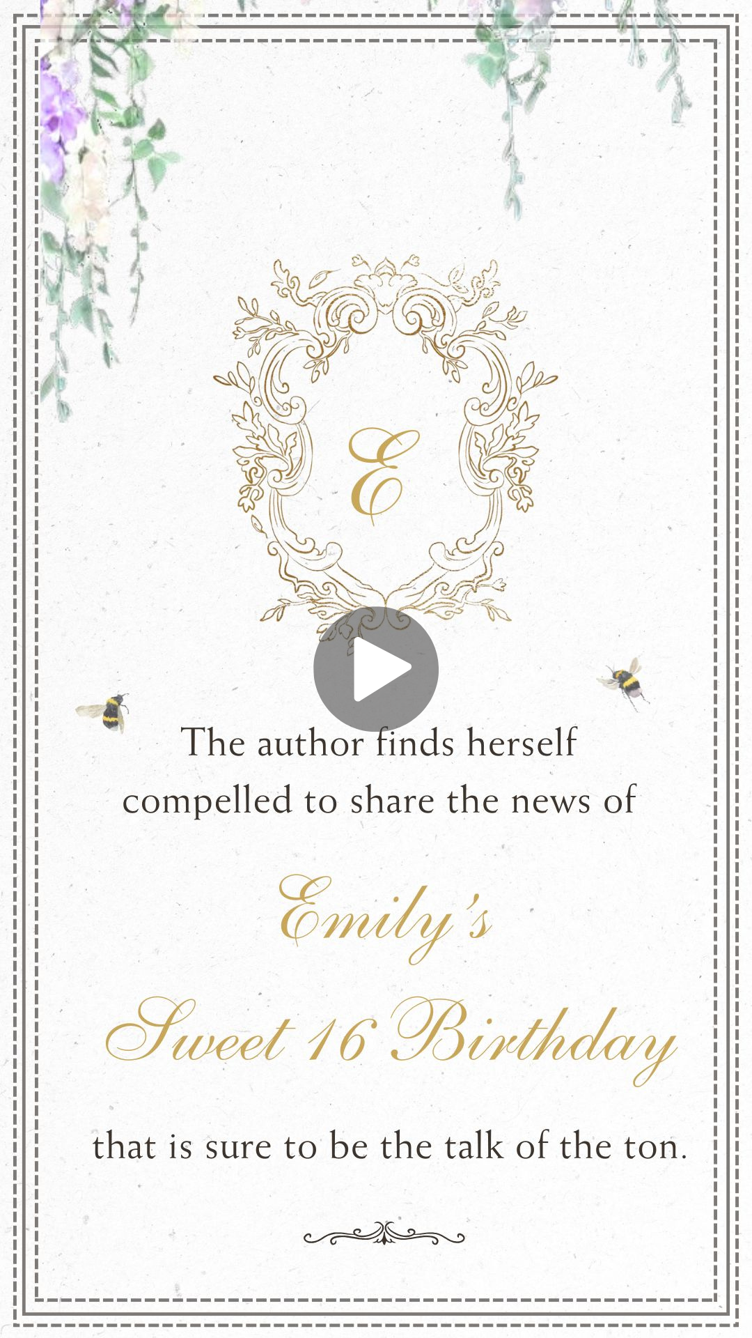 Bridgerton Sweet 16 Birthday Video Invitation - Vintage Bridgerton Sweet 16 Party Digital Invite