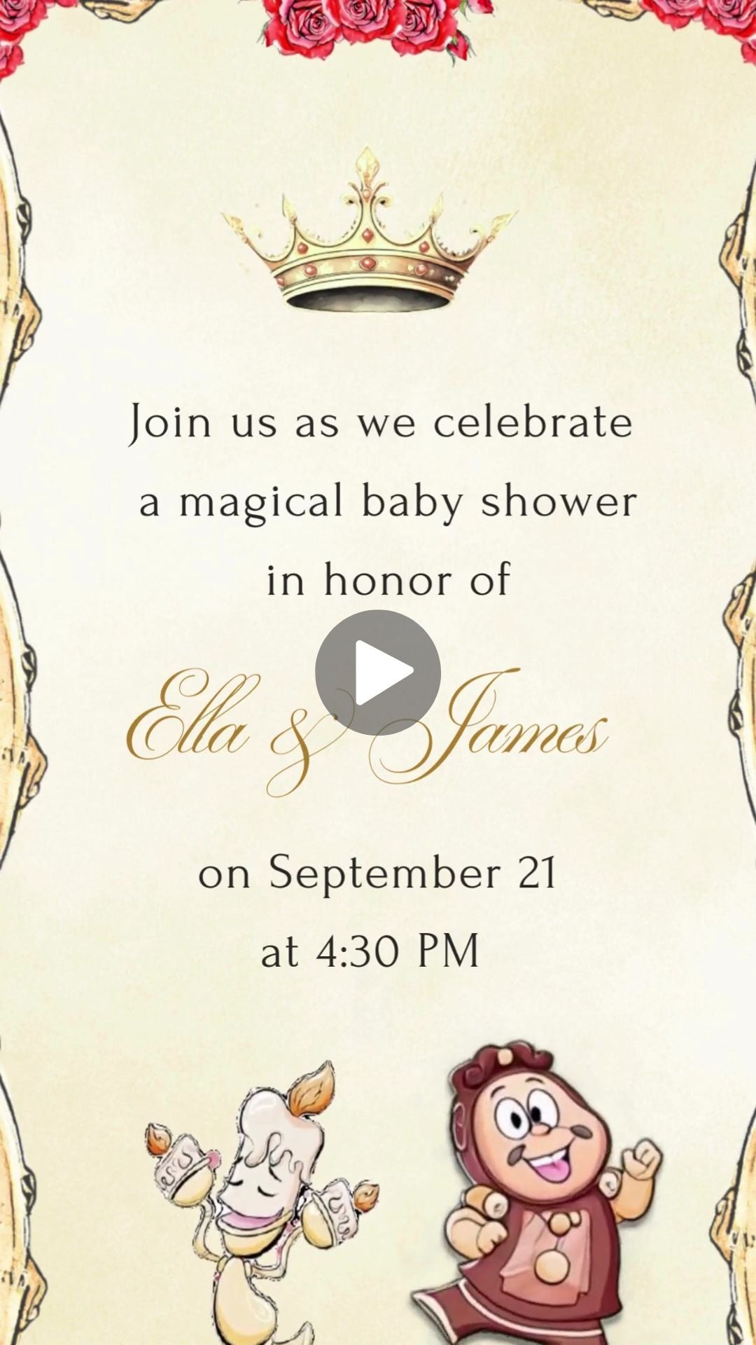 Vintage Beauty &amp; the Beast Baby Shower Invitation - Beauty &amp; the Beast Baby Shower Invitation