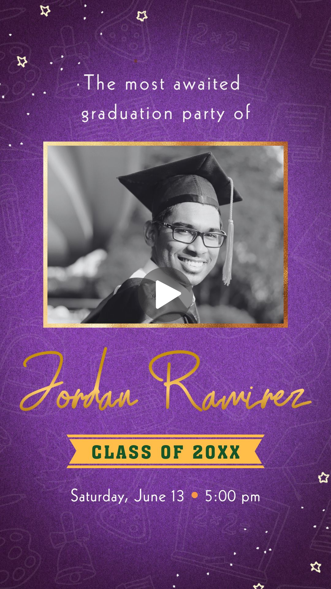 Animated Purple Graduation Day Party Invitation - Graduation Animated Theme Invite - Class of 2024