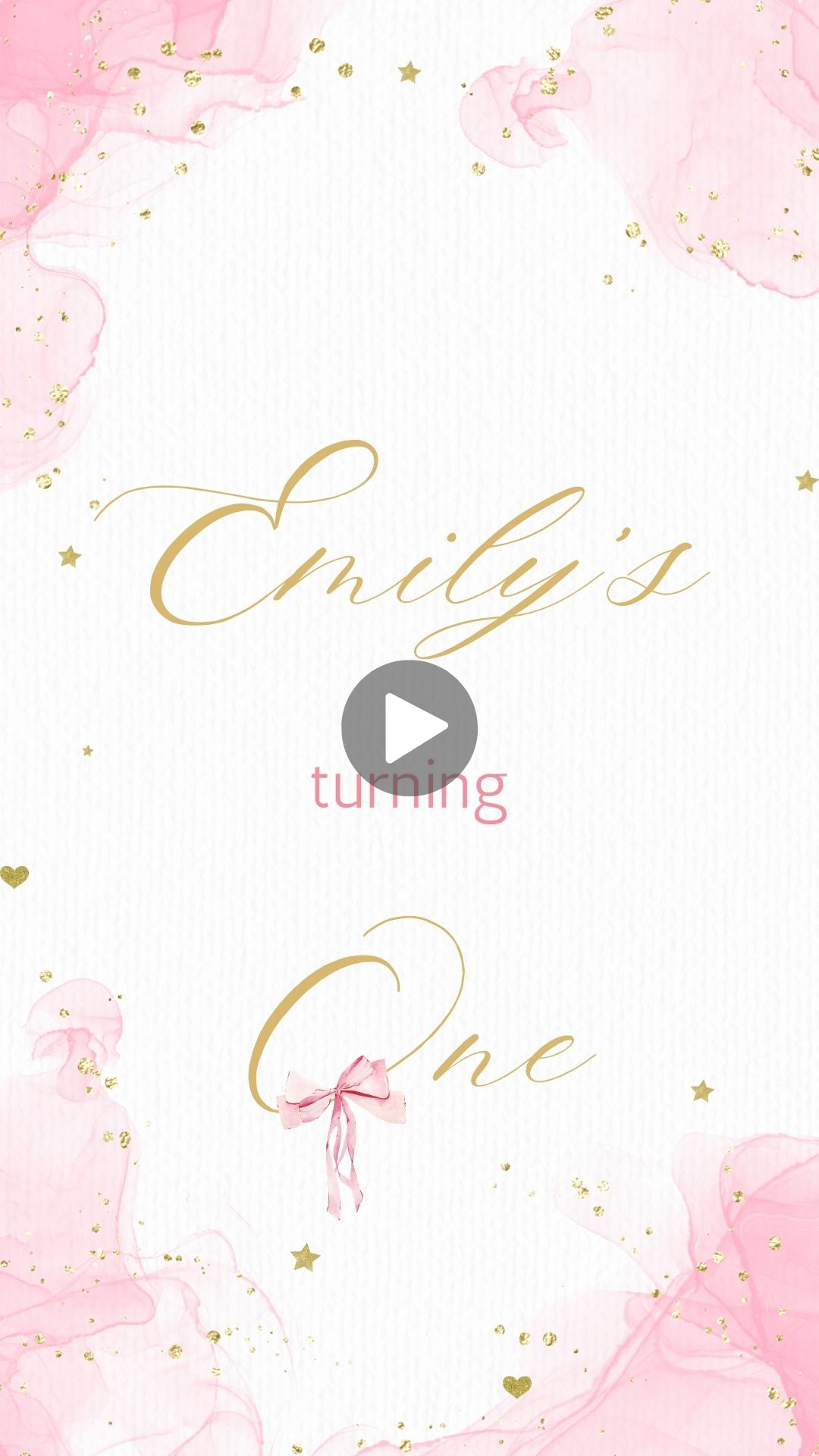 Elegant Pink &amp; Gold First Birthday Animated Video Invitation | Canva Template | Instant Download