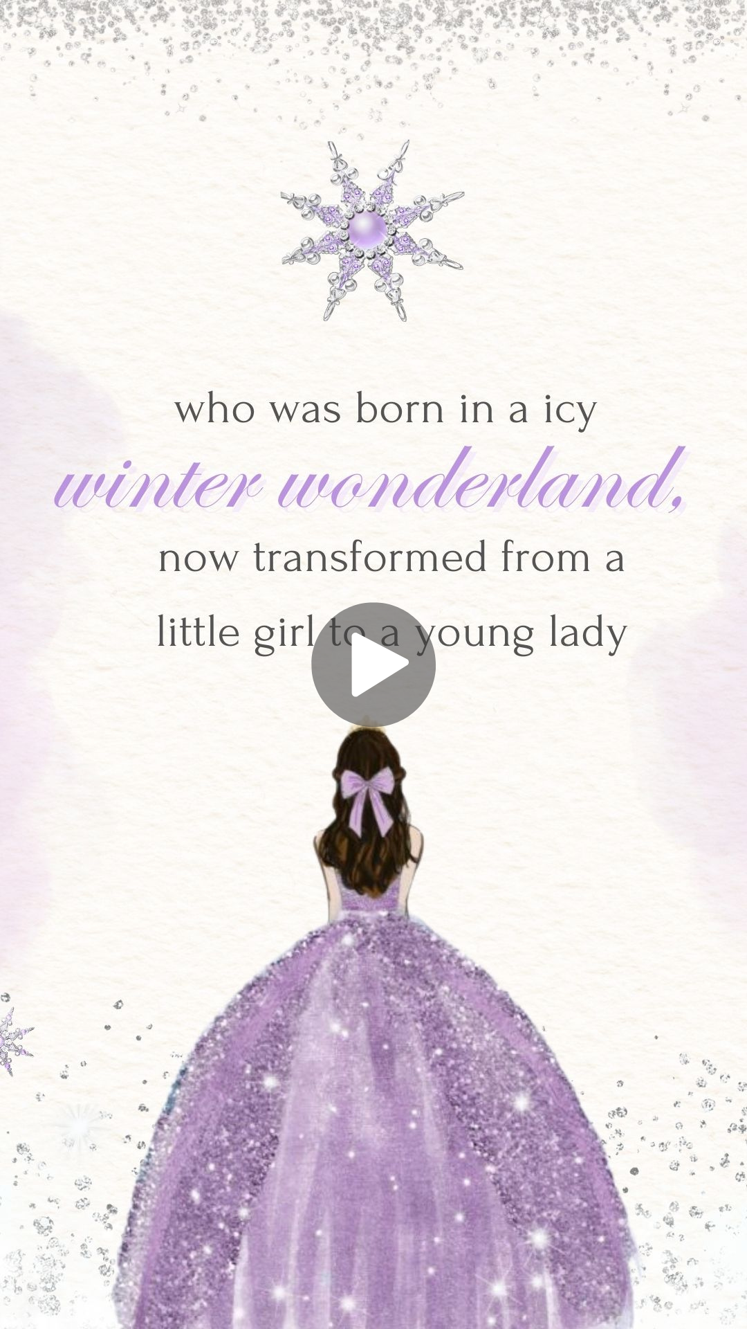 Lavender Snowflake Quinceañera Video Invitation - Lavender Snowflake Winter-themed Quinceañera Invite