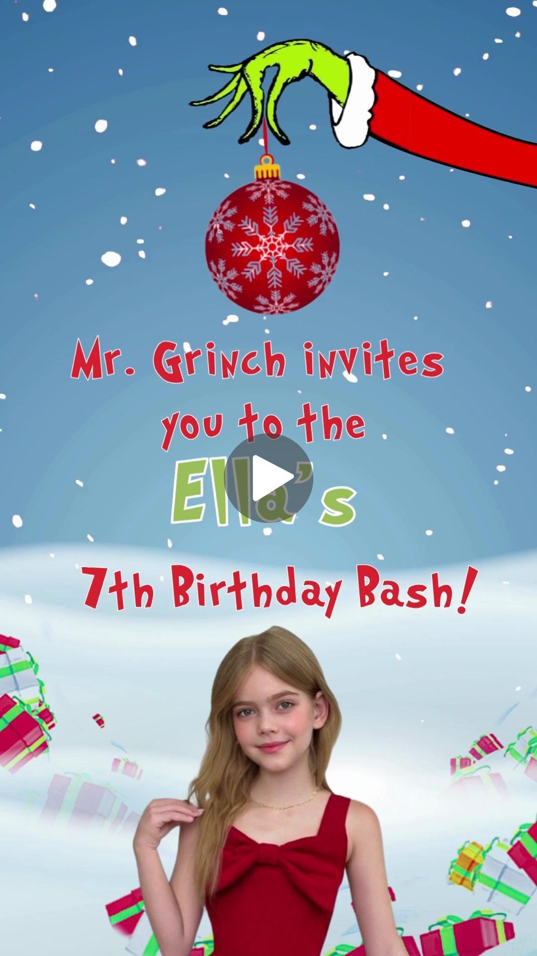 Grinch Festive Holiday Birthday Video Invitation | Canva Template | Instant Download