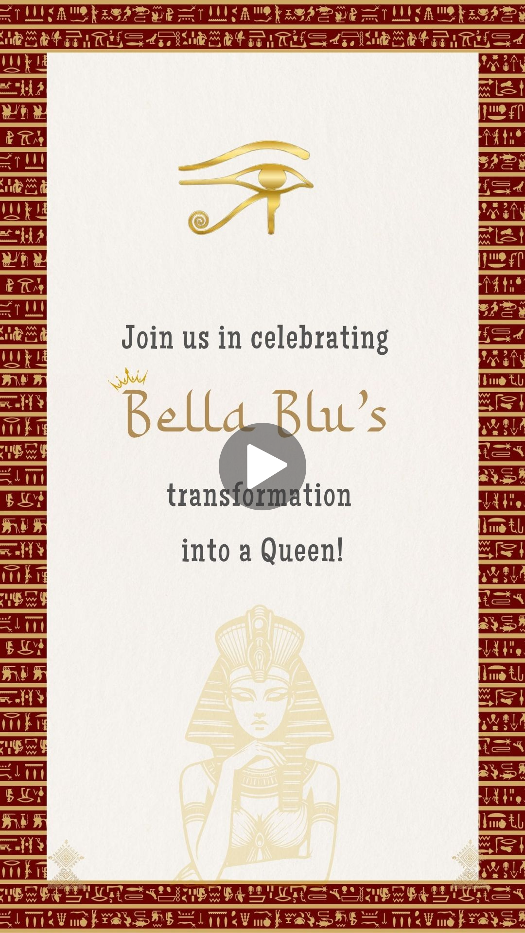Egyptian Cleopatra Quinceanera Invitation - Egyptian Theme Quinceanera Party Invite